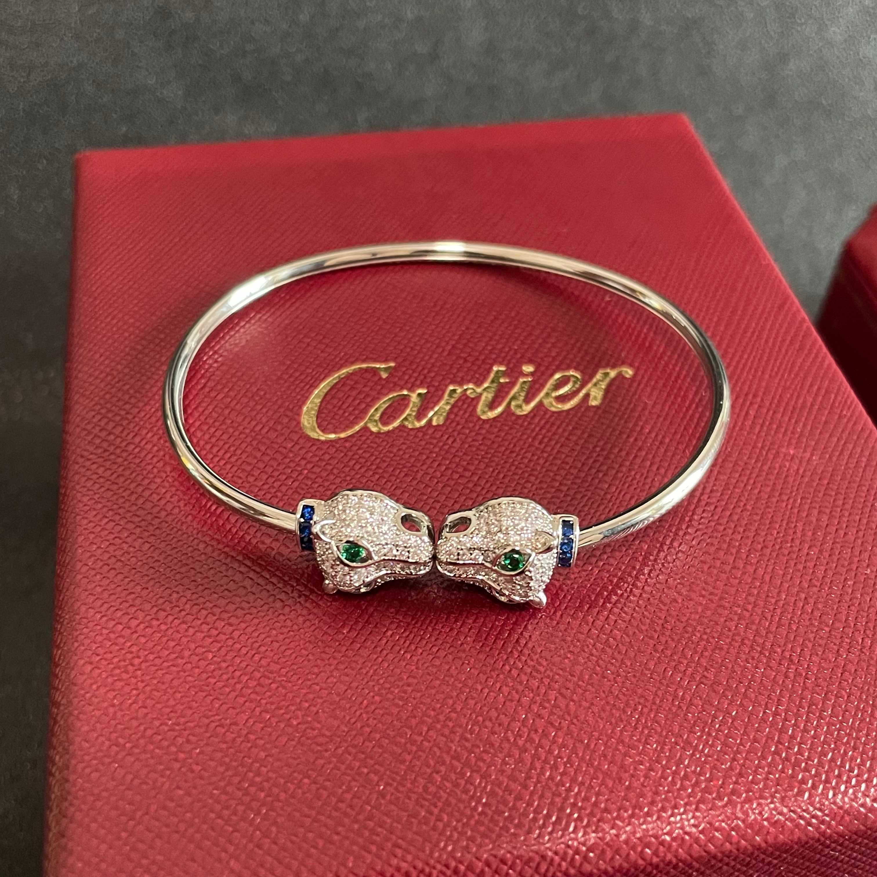 Cartier Panthere de Cartier bracelet 18k white gold diamond emerald sapphire 17