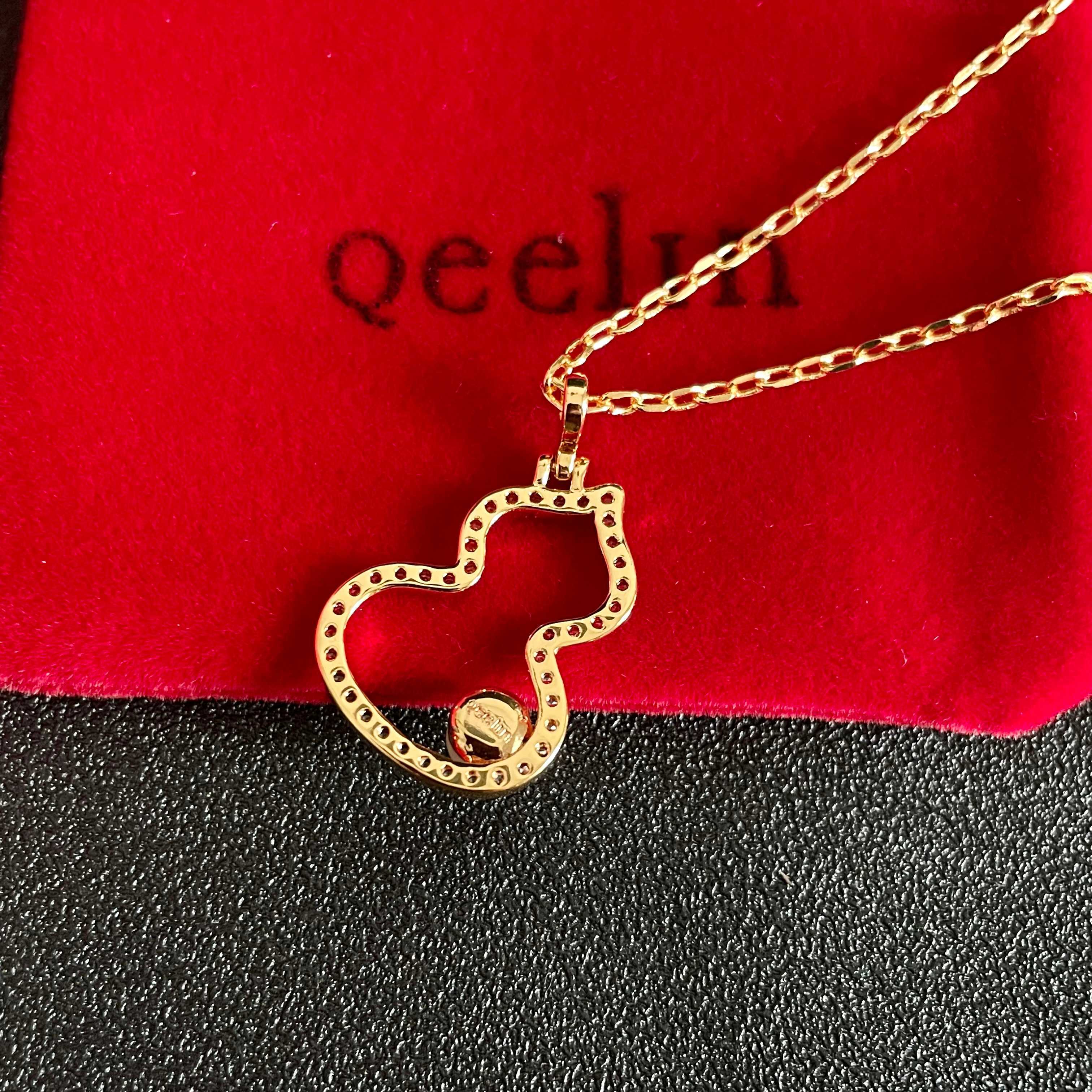 Qeelin Wulu necklace yellow gold metal clear diamond pave white freshwater pearl 42cm with 3cm extender