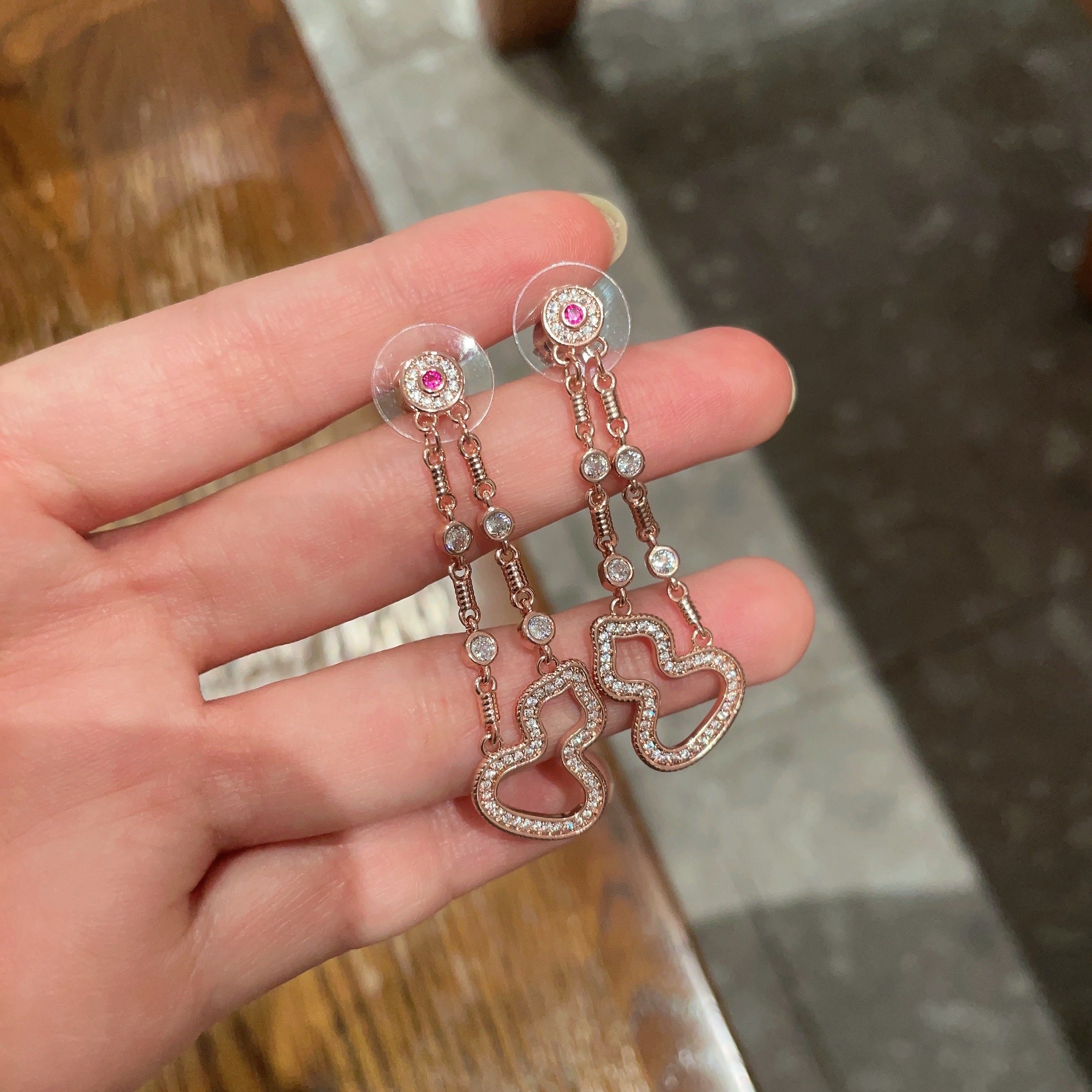 Qeelin Wulu earrings 18K rose gold white diamonds pink ruby 3 5cm drop length