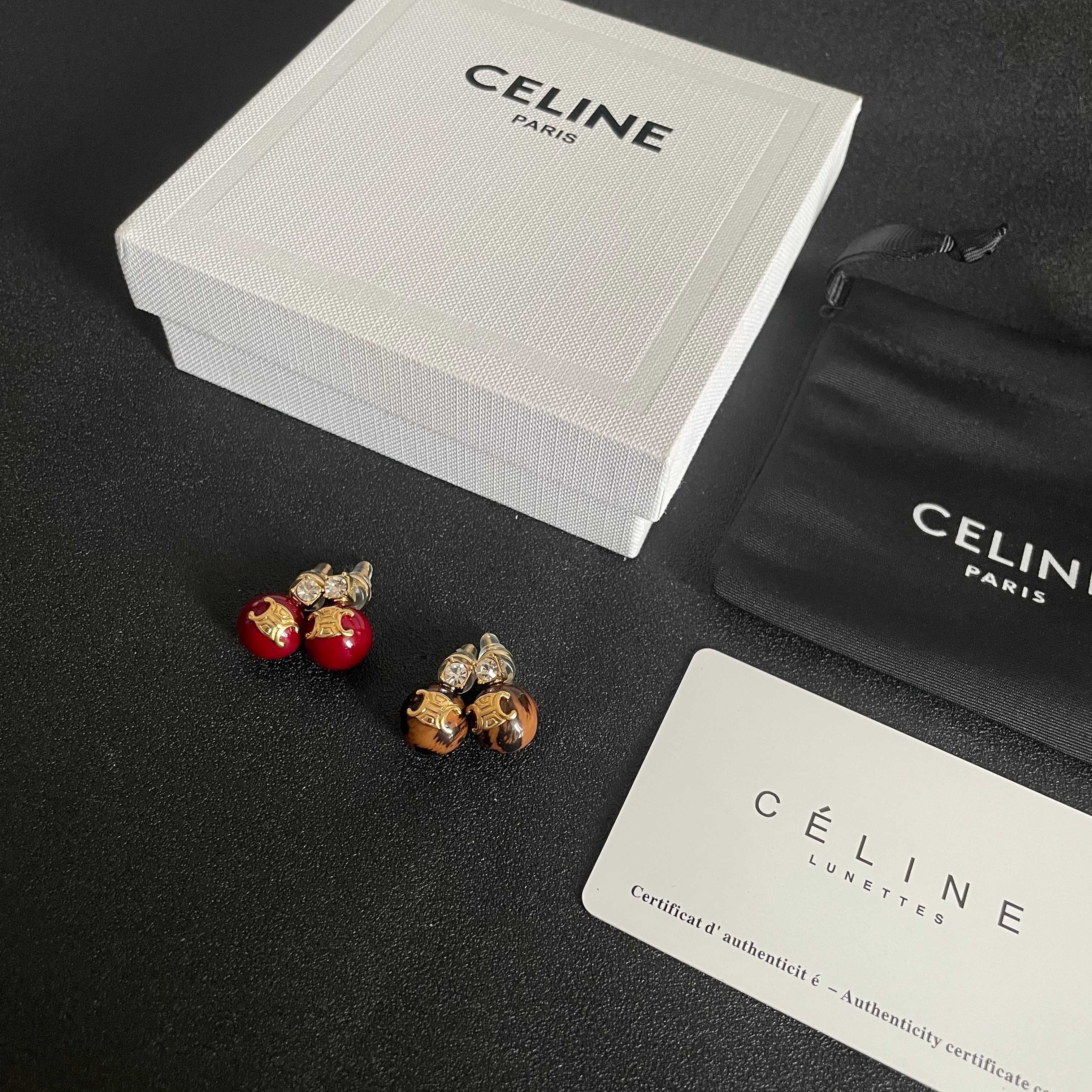 Celine Triomphe Resin Ball Stud Earrings earrings gold-tone metal tortoiseshell brown resin clear cubic zirconia accent 10mm ball diameter standard stud post length
