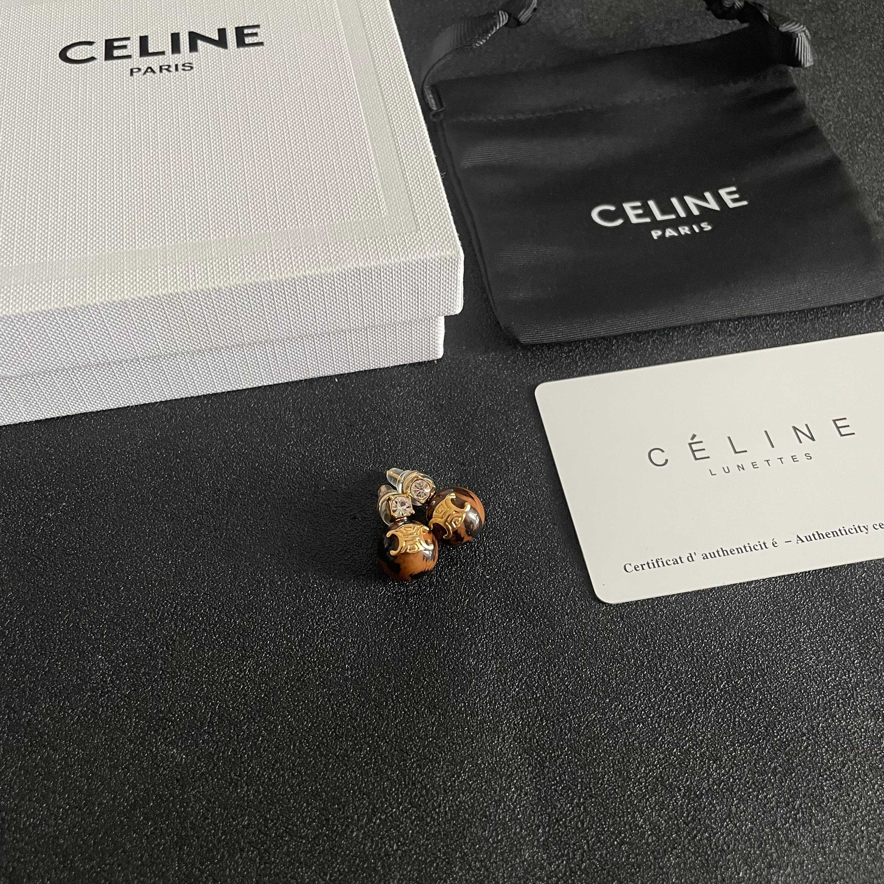 Celine Triomphe Resin Ball Stud Earrings earrings gold-tone metal tortoiseshell brown resin clear cubic zirconia accent 10mm ball diameter standard stud post length