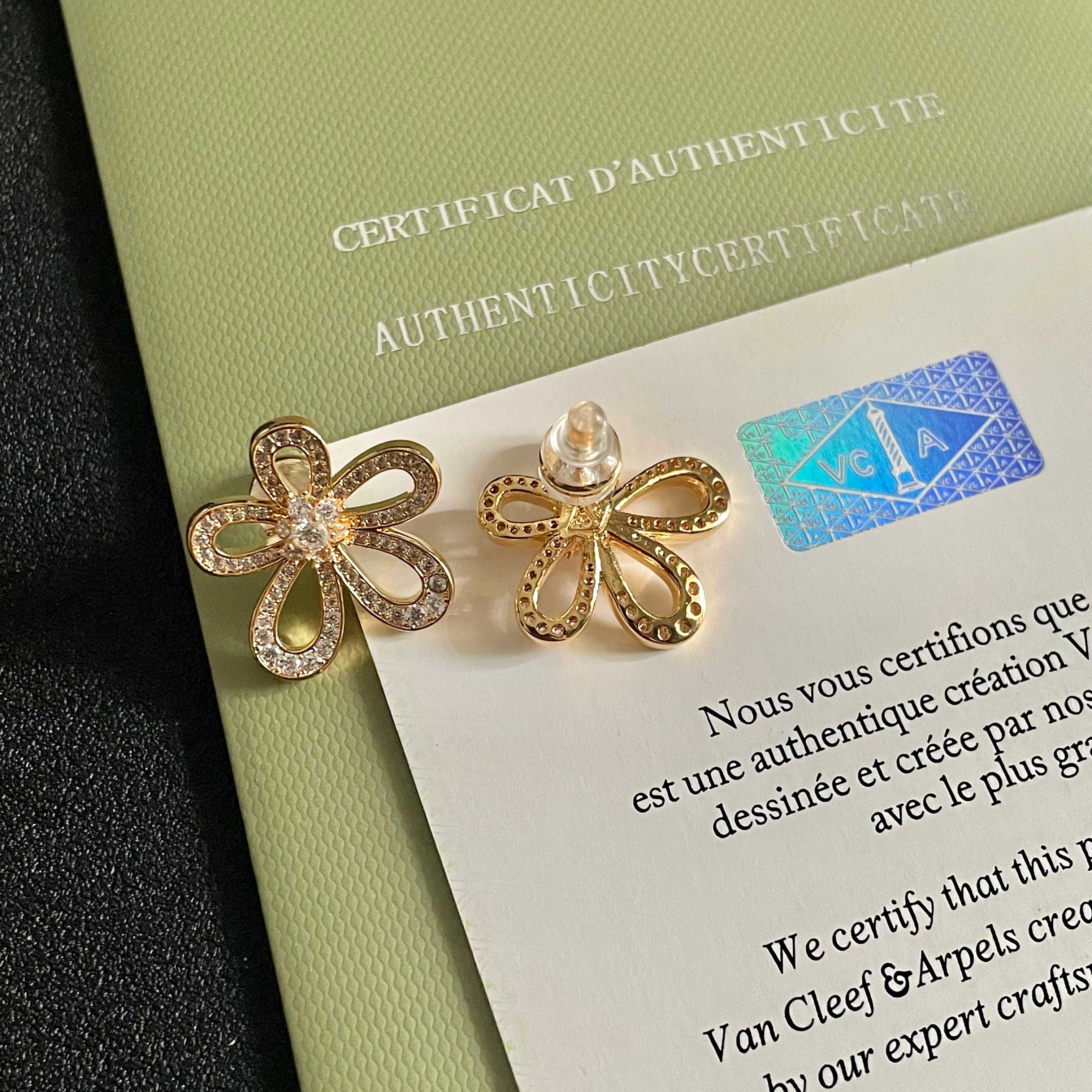 Van Cleef Arpels Flowerlace earrings Rose gold with clear diamond pave 15mm diameter