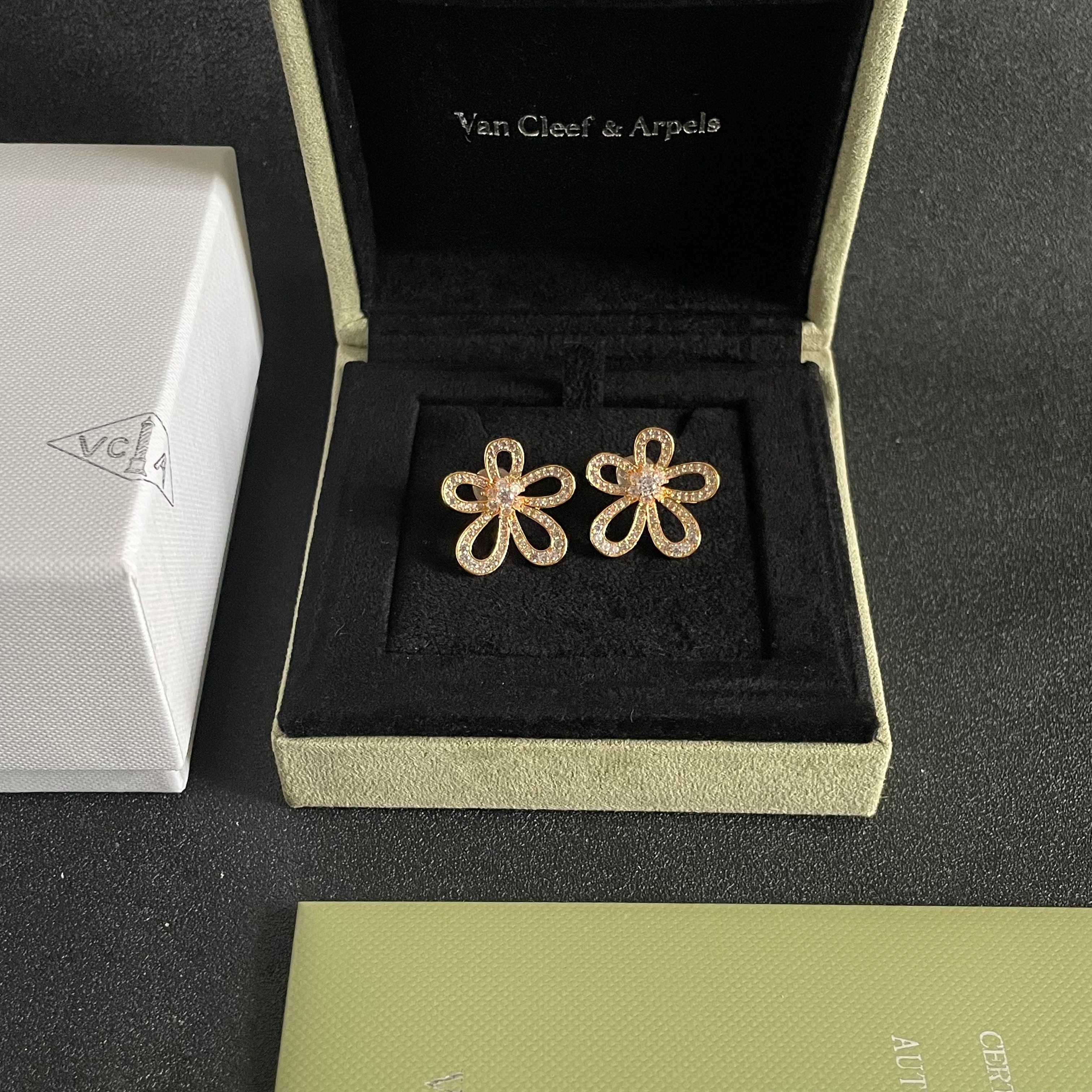 Van Cleef Arpels Flowerlace earrings Rose gold with clear diamond pave 15mm diameter