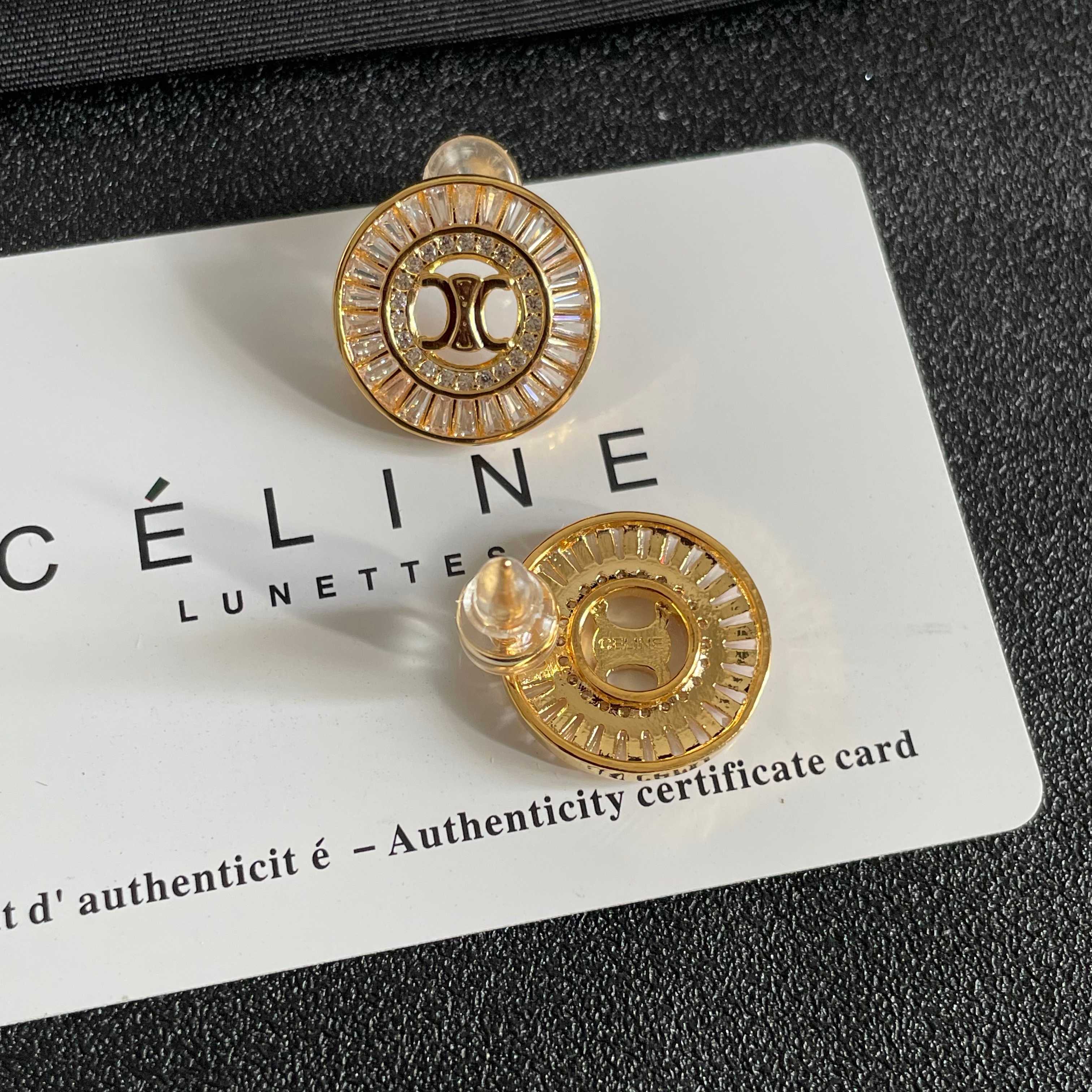 Celine Triomphe Crystal Stud Earrings earrings gold-tone metal with clear baguette-cut crystals 1 5cm diameter