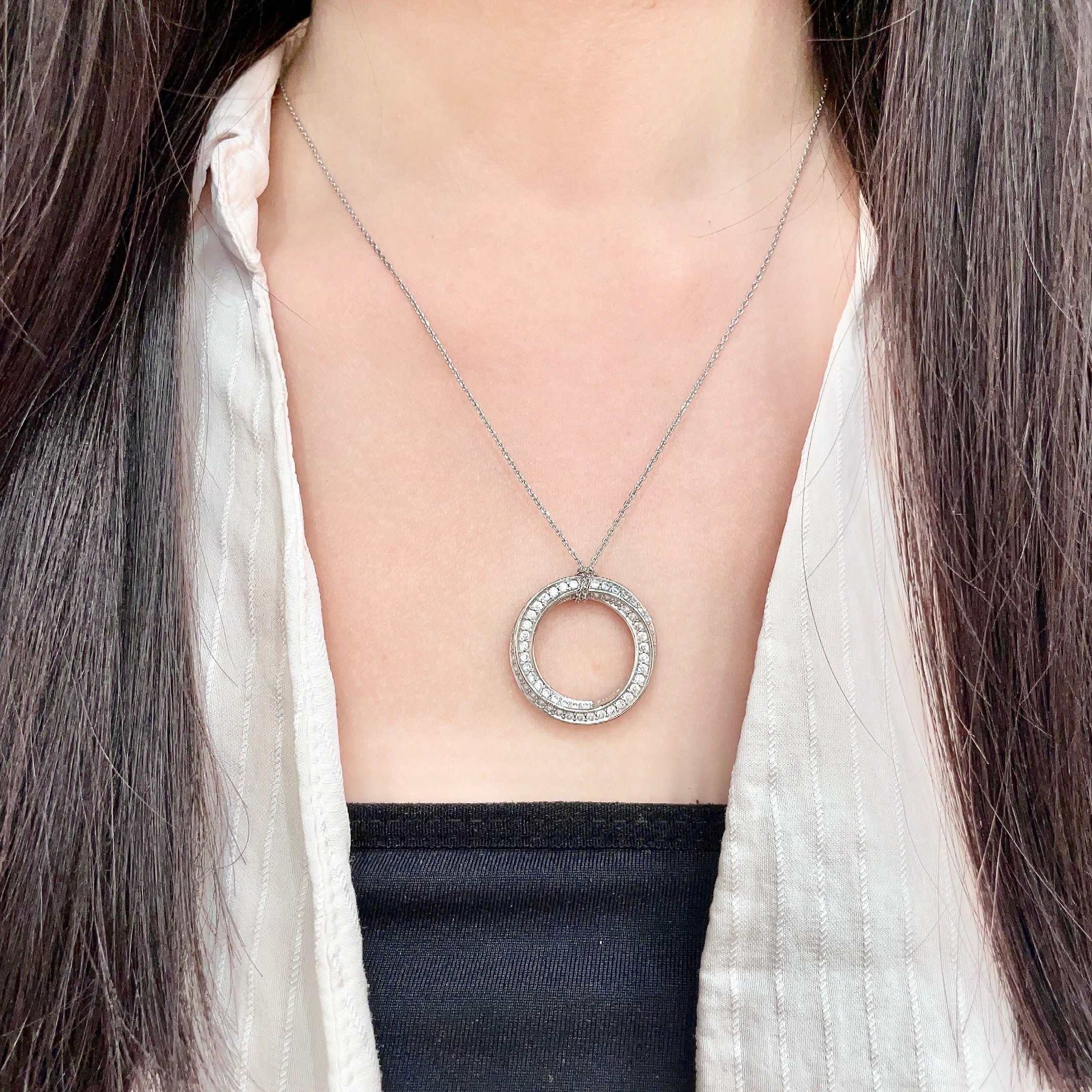 Celine Crystal Circle Pendant necklace Silver-toned metal with clear crystal accents 45cm with 5cm extender