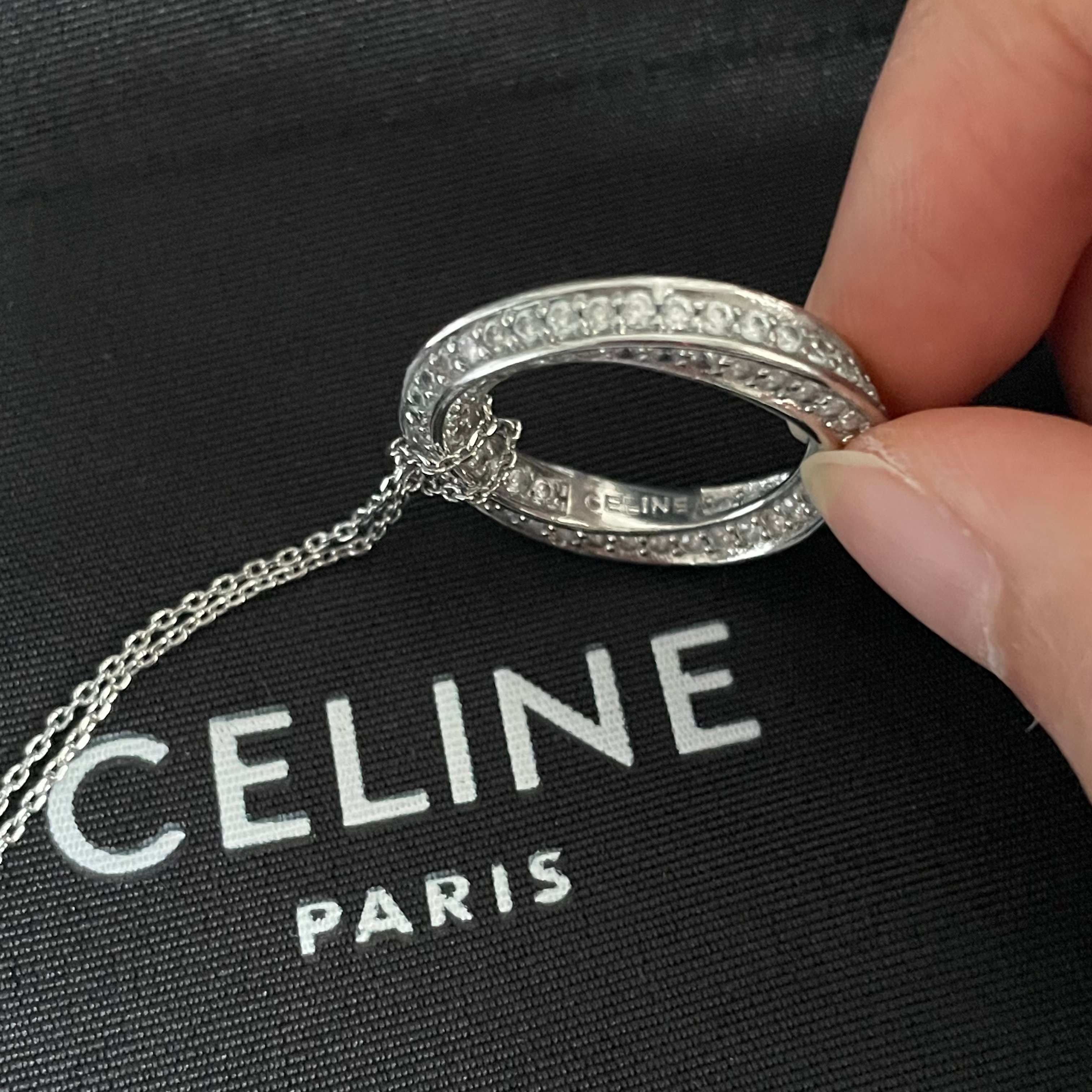 Celine Crystal Circle Pendant necklace Silver-toned metal with clear crystal accents 45cm with 5cm extender
