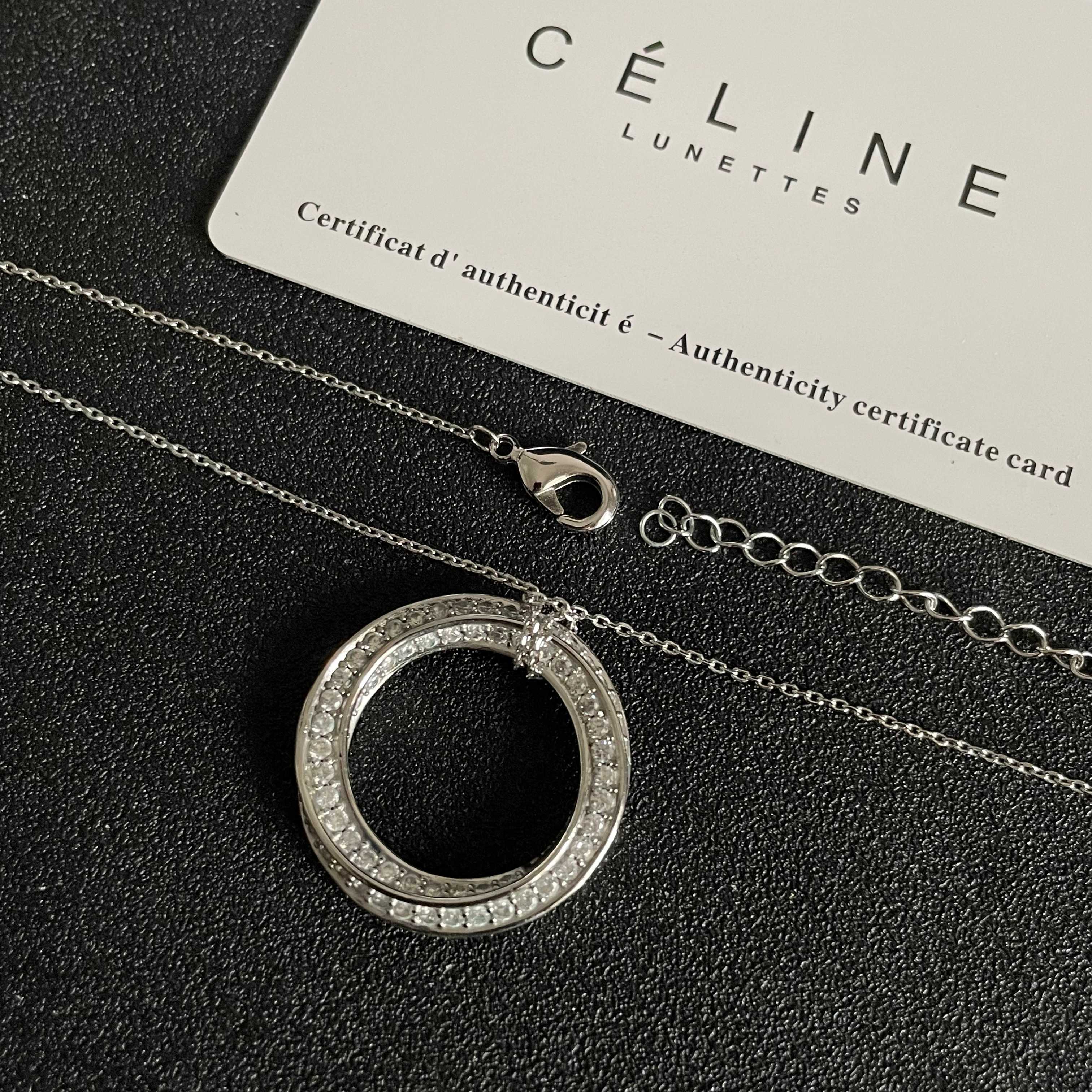 Celine Crystal Circle Pendant necklace Silver-toned metal with clear crystal accents 45cm with 5cm extender