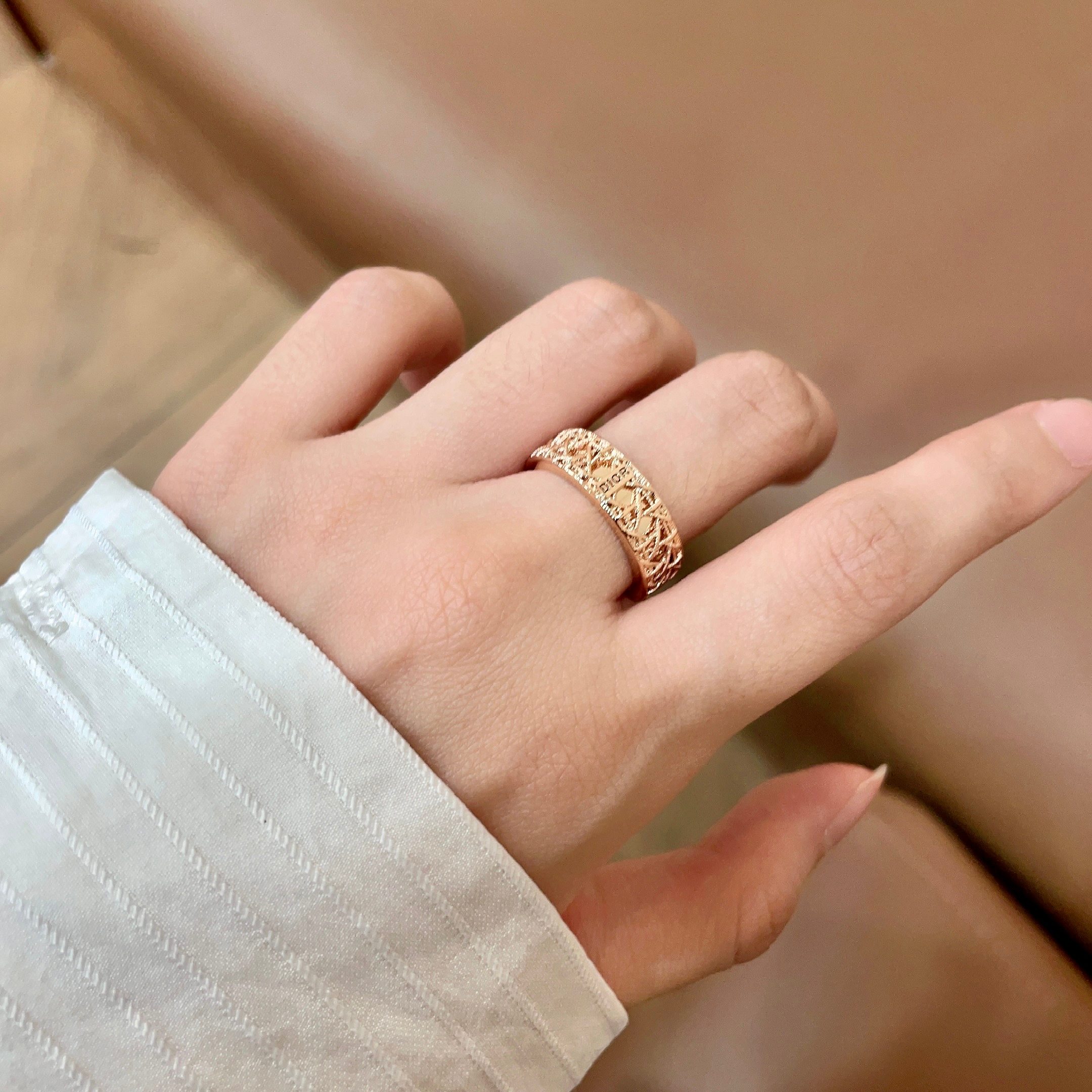 Dior DiorDior CD Cannage Open Ring ring rose gold metal no gemstones adjustable open band fits US sizes 6-8