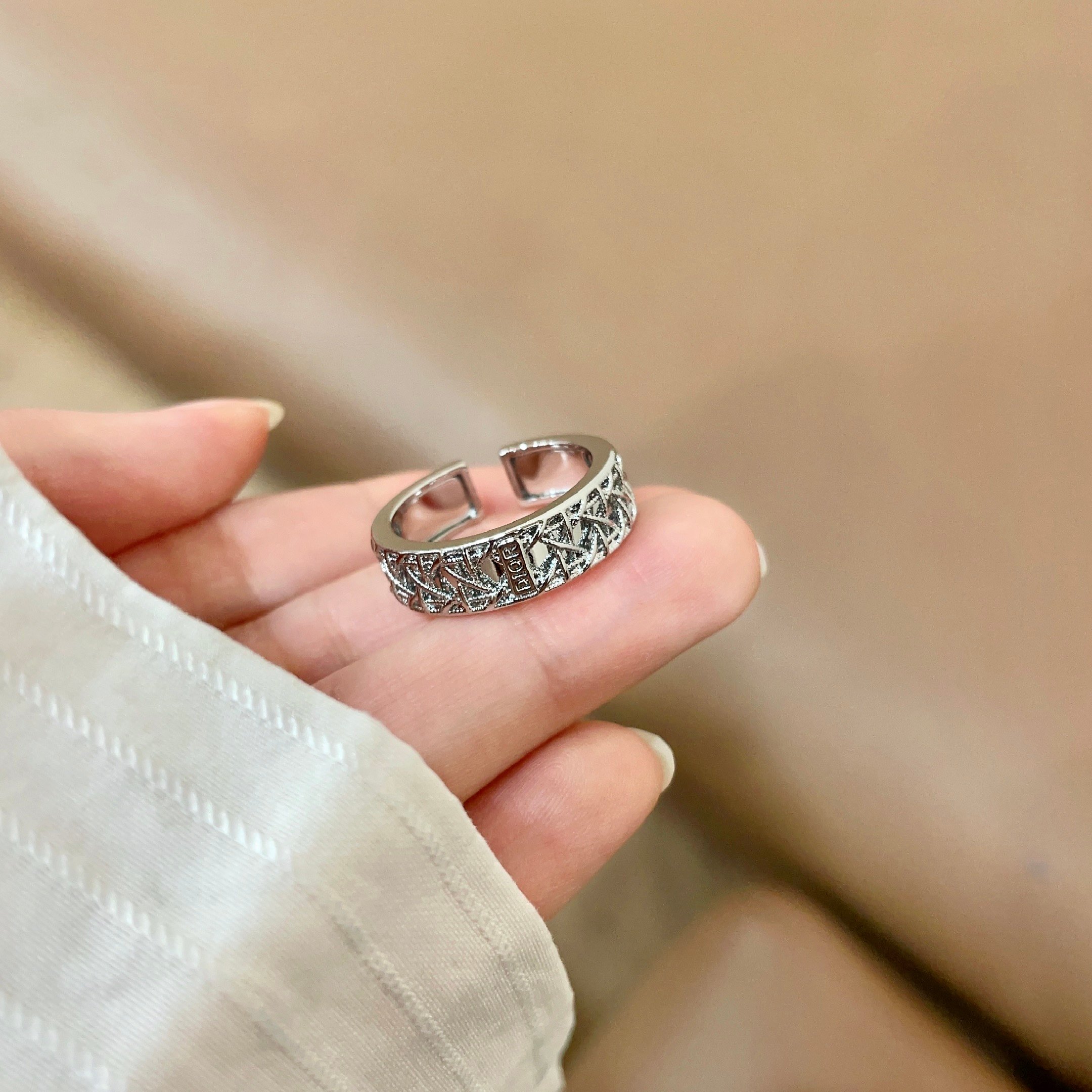 Dior CD Cannage Open Ring ring silver-toned metal with antiqued dark detailing adjustable open band