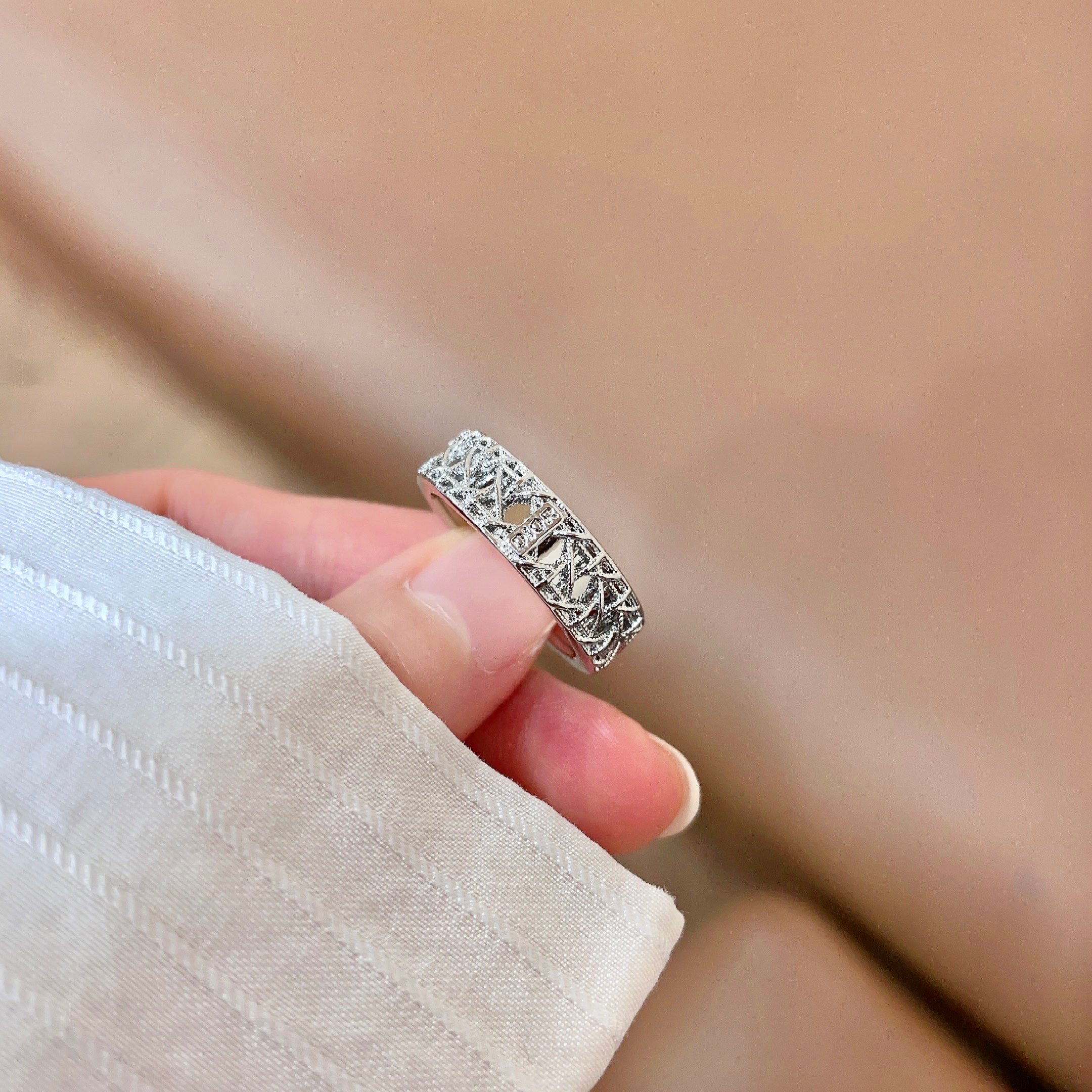 Dior CD Cannage Open Ring ring silver-toned metal with antiqued dark detailing adjustable open band