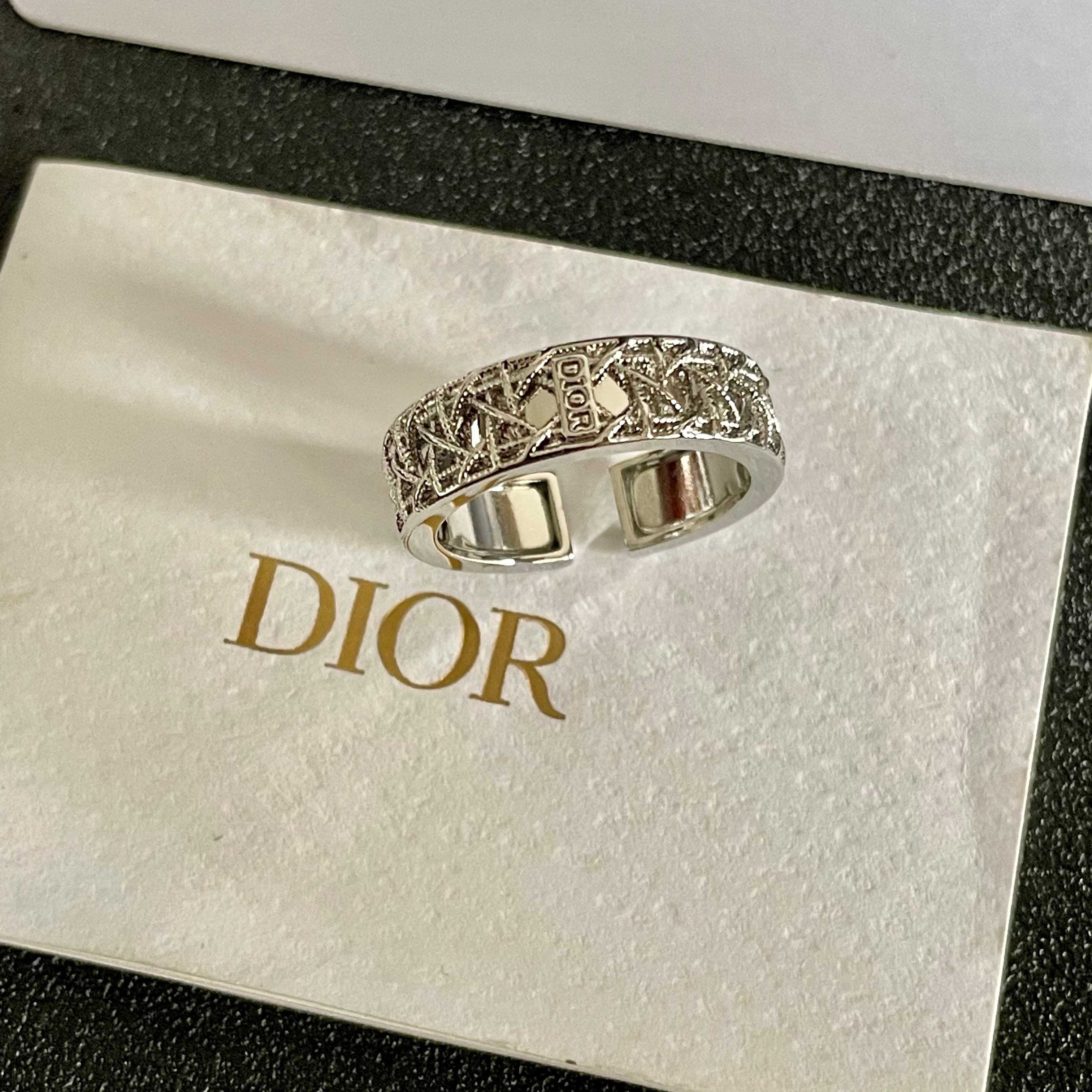Dior CD Cannage Open Ring ring silver-toned metal with antiqued dark detailing adjustable open band