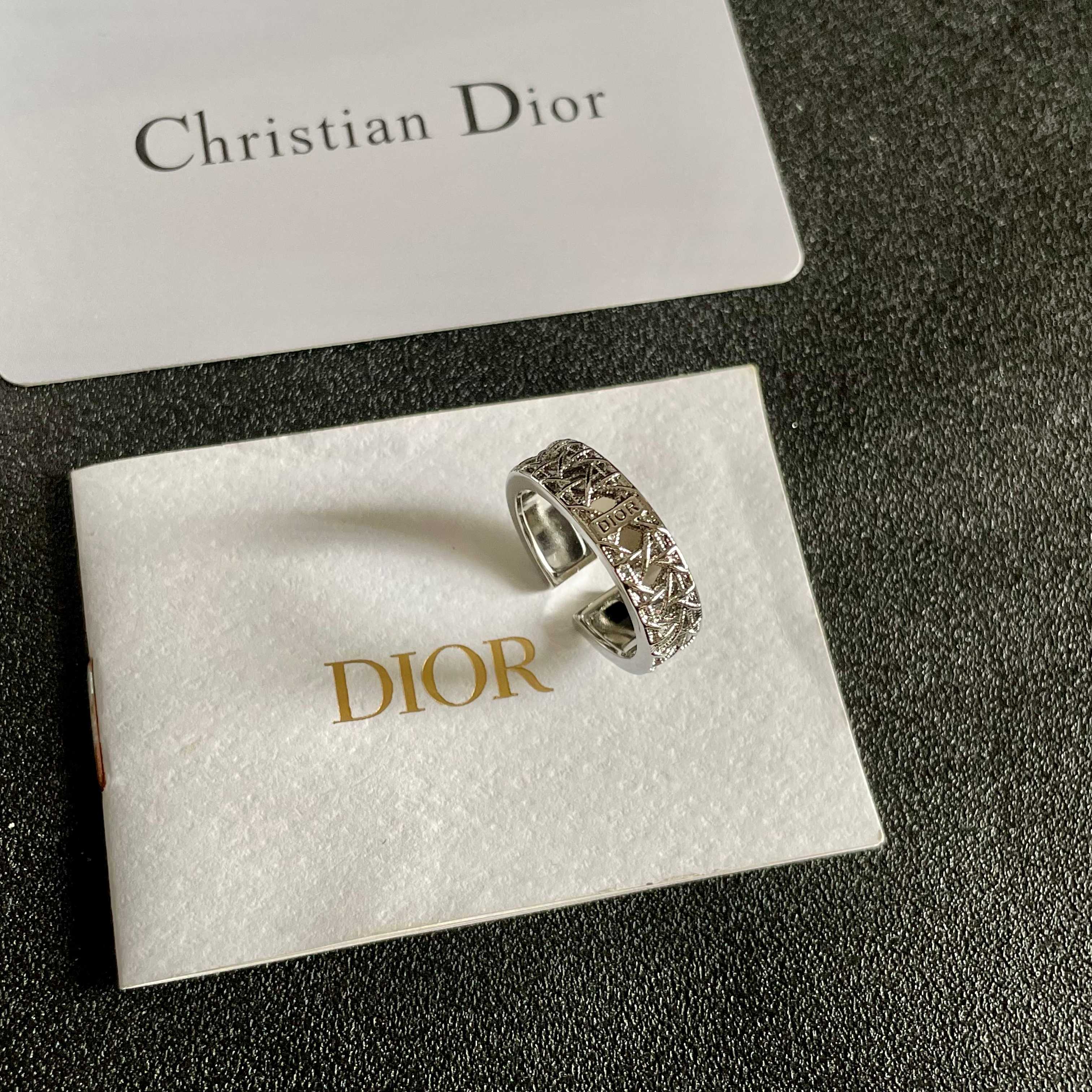 Dior CD Cannage Open Ring ring silver-toned metal with antiqued dark detailing adjustable open band
