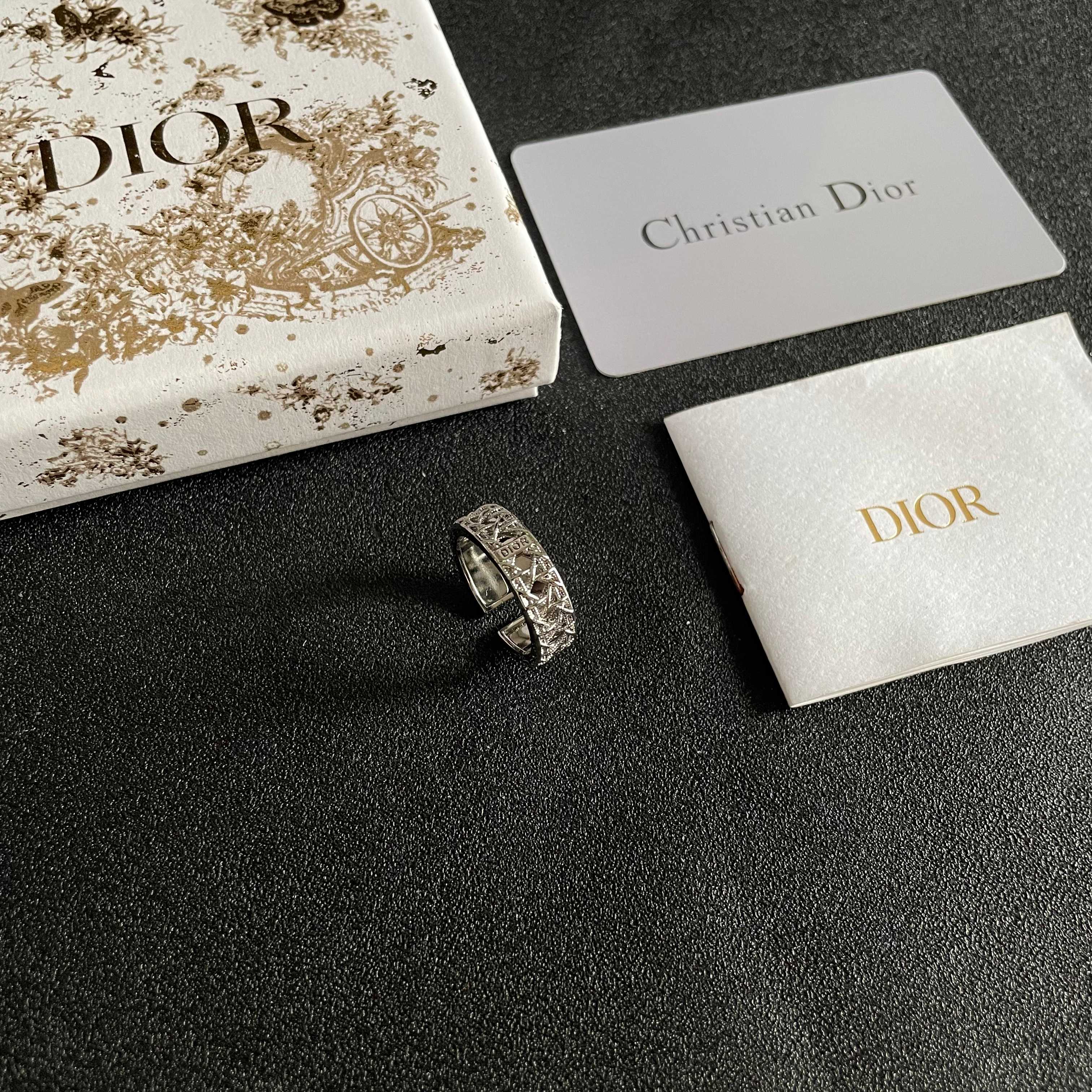 Dior CD Cannage Open Ring ring silver-toned metal with antiqued dark detailing adjustable open band