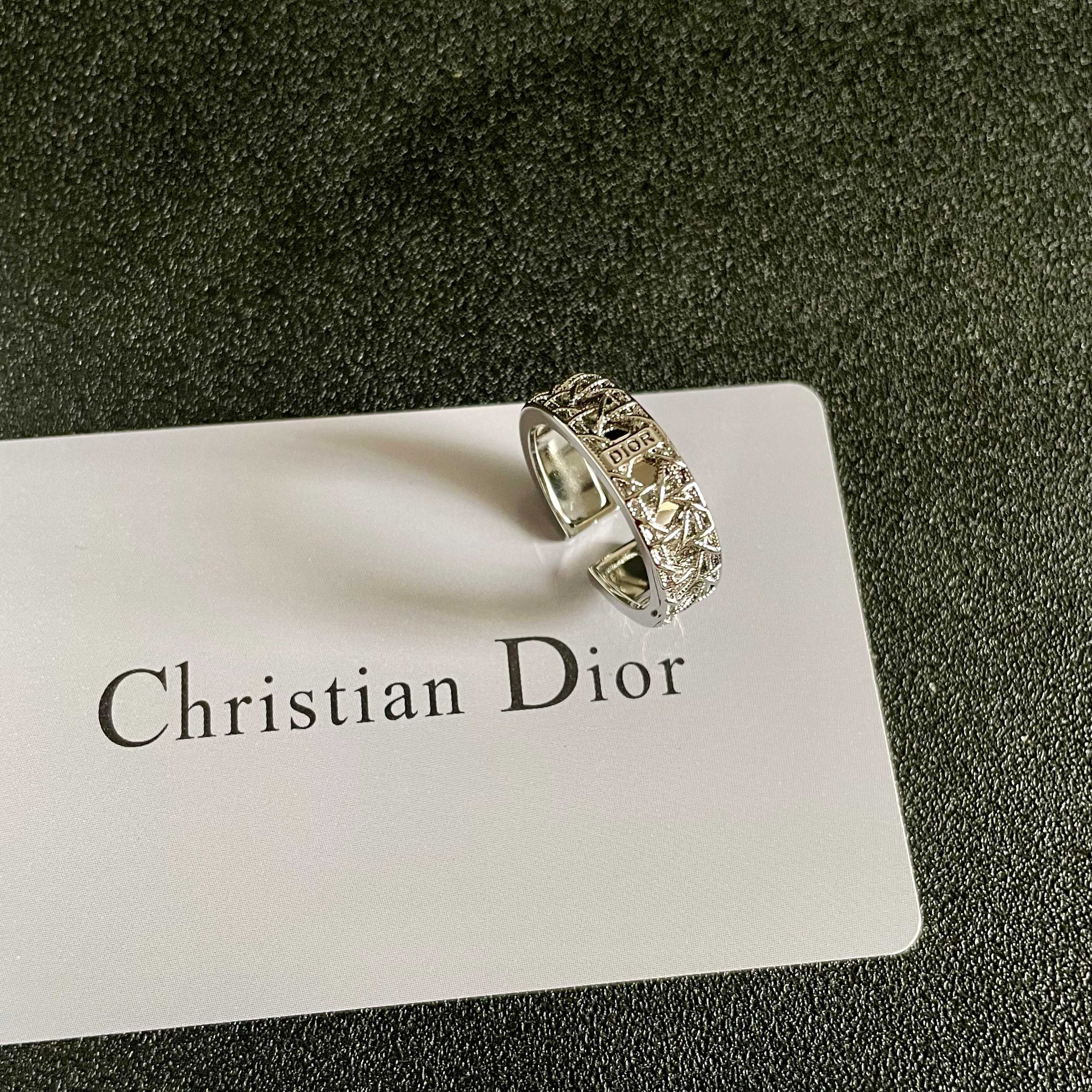 Dior CD Cannage Open Ring ring silver-toned metal with antiqued dark detailing adjustable open band
