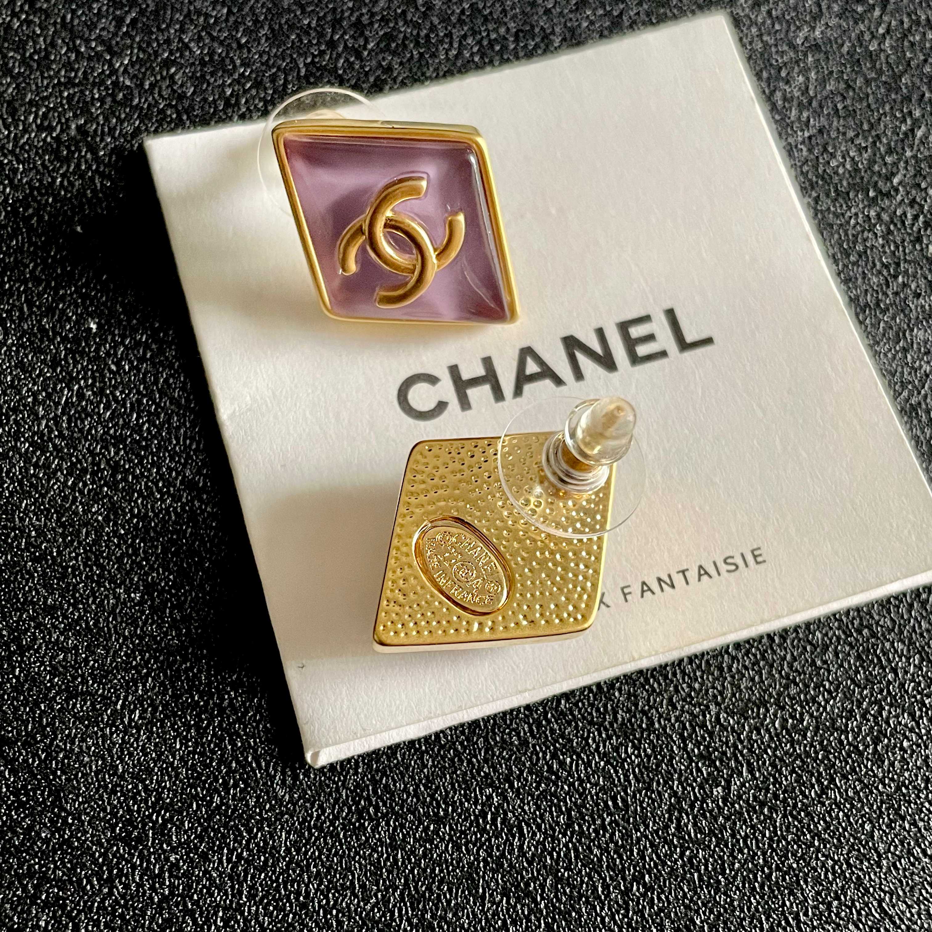 Chanel CC Logo Diamond Enamel Stud Earrings earrings gold-tone metal with lavender purple enamel 1 5cm stud diameter