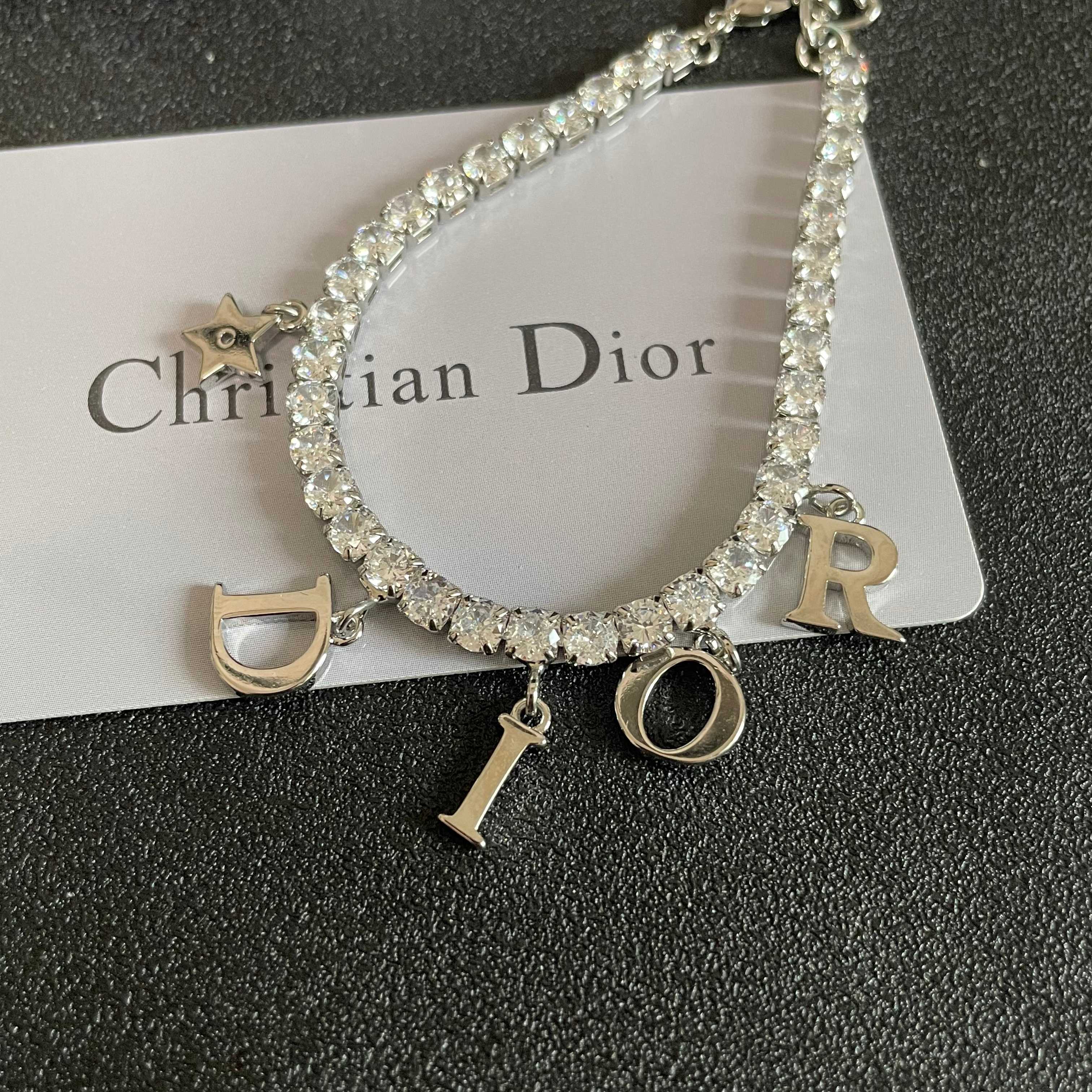 Dior Dio r evolution Crystal Letter Charm bracelet silver-toned metal with clear faceted crystals 16cm with 3cm extender