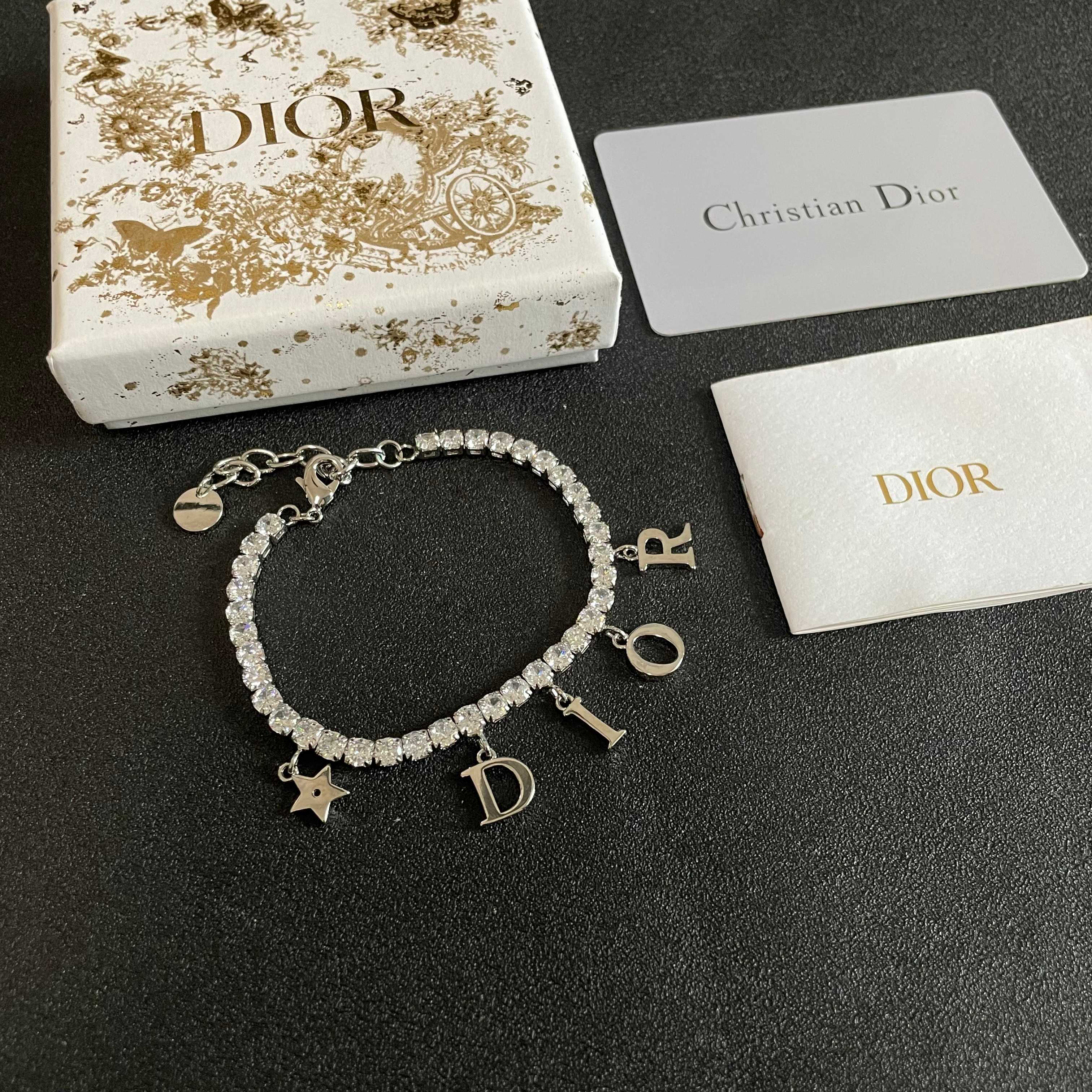 Dior Dio r evolution Crystal Letter Charm bracelet silver-toned metal with clear faceted crystals 16cm with 3cm extender