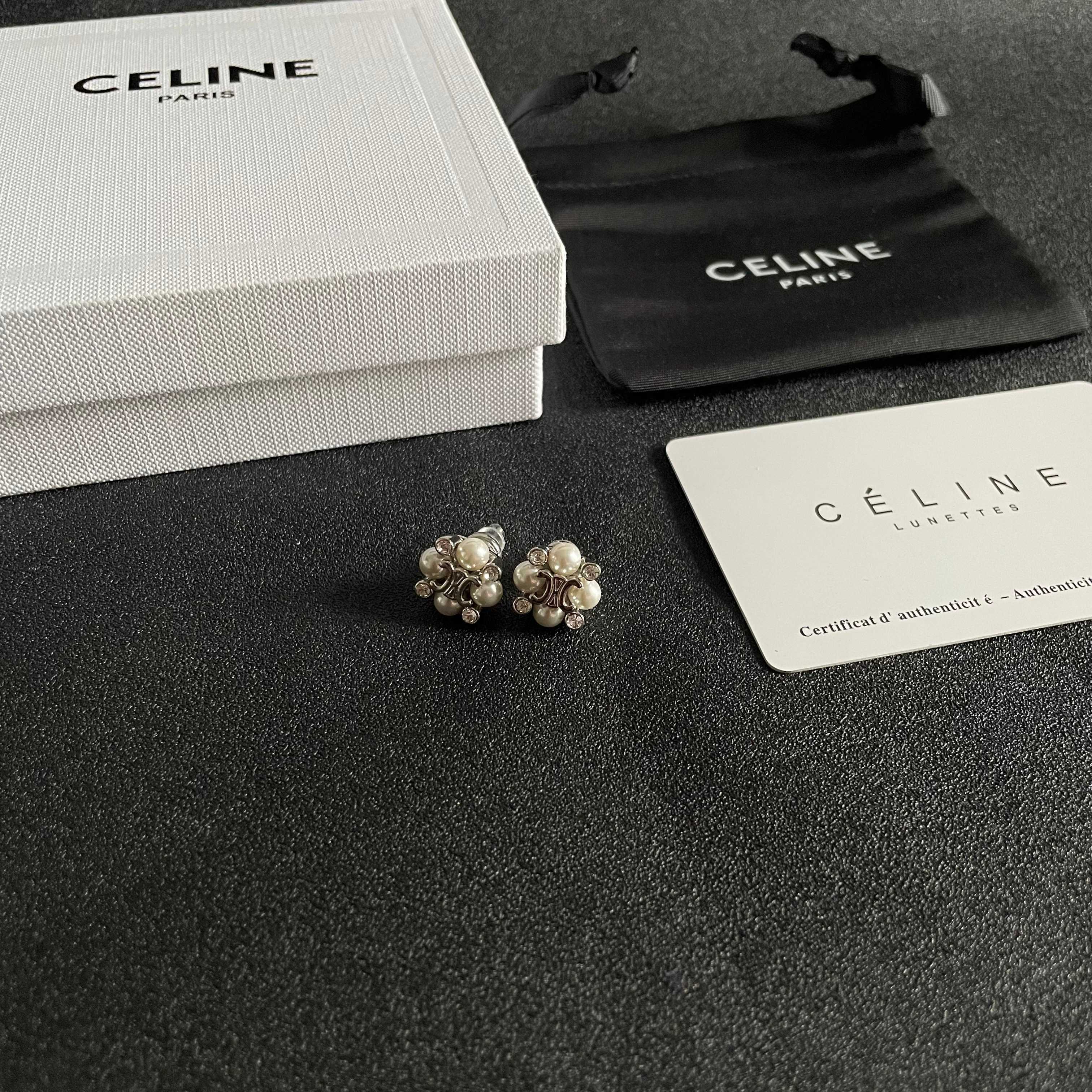 Celine Triomphe Pearl Cluster Stud Earrings earrings silver-toned metal white pearl clear crystal 1cm diameter