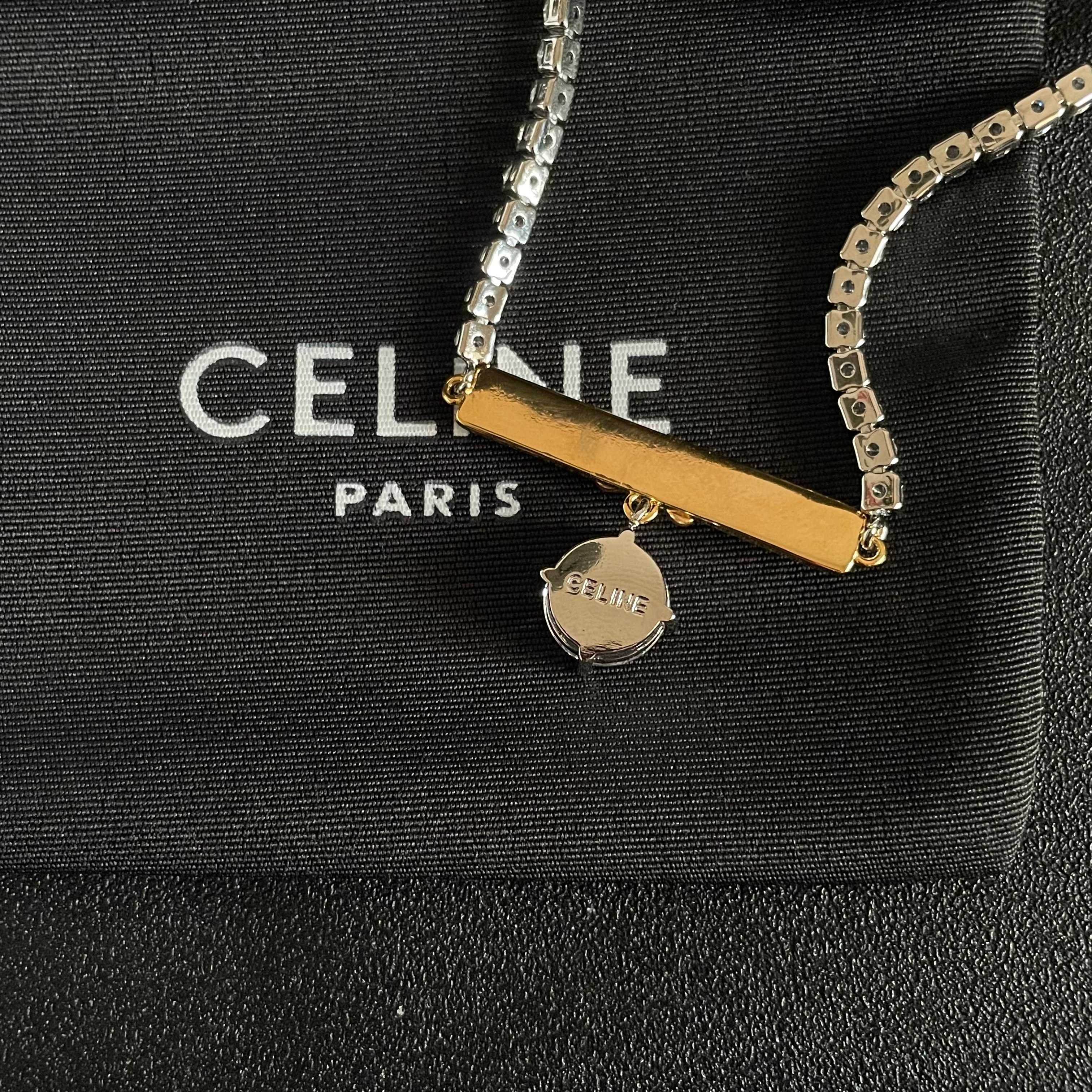 Celine Triomphe Bar Crystal Pendant Tennis Necklace necklace Two-tone silver-toned and gold-toned metal with clear faceted crystals 40cm