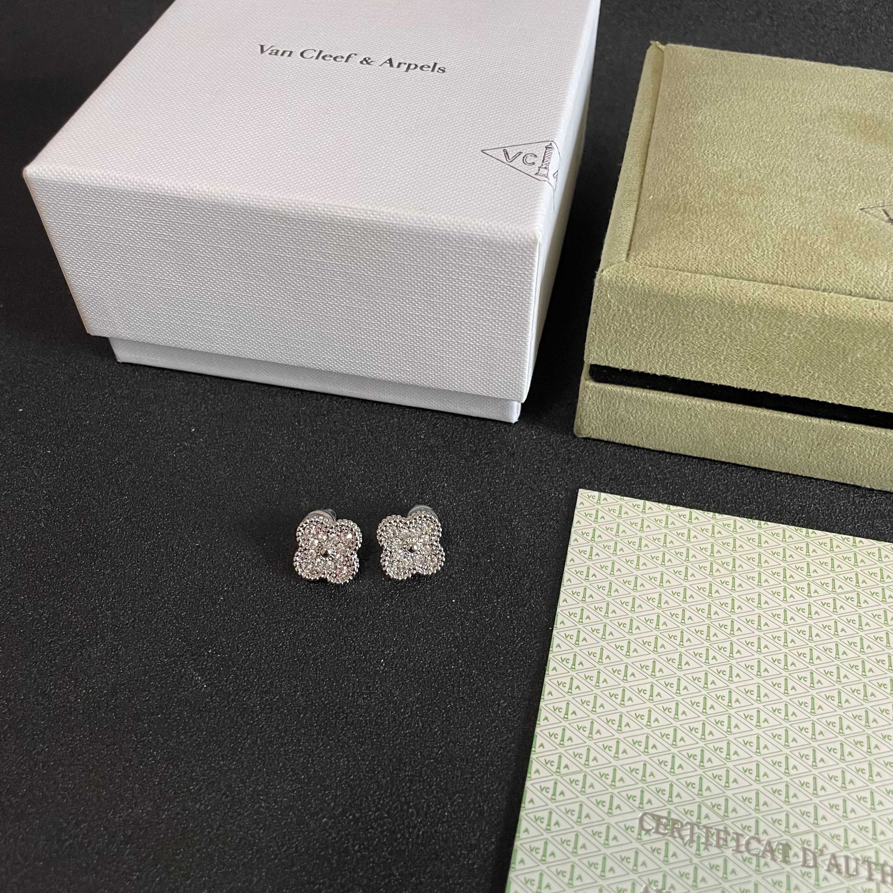 Van Cleef Arpels Magic Alhambra earrings white gold with diamond pave 15mm motif diameter