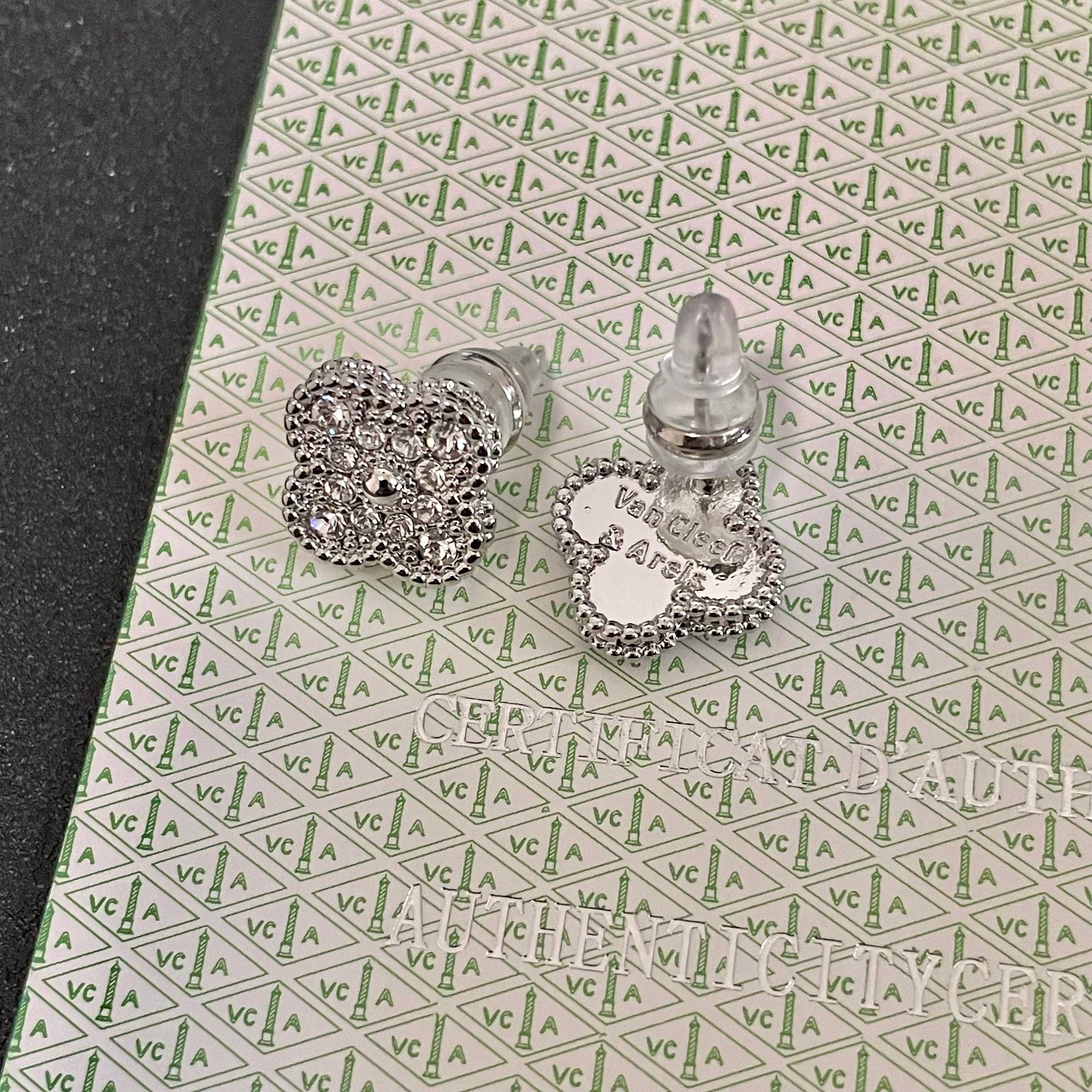 Van Cleef Arpels Magic Alhambra earrings white gold with diamond pave 15mm motif diameter