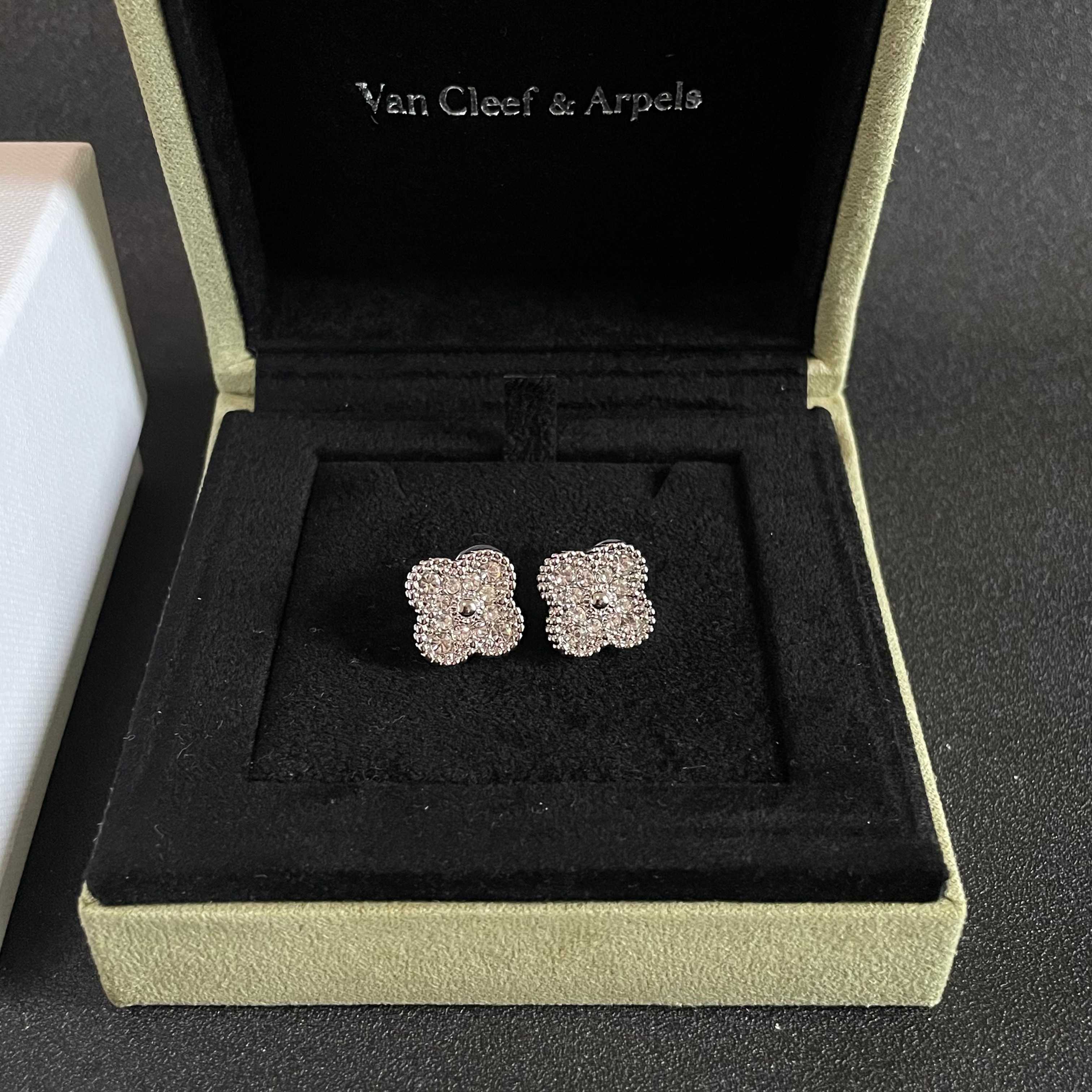 Van Cleef Arpels Magic Alhambra earrings white gold with diamond pave 15mm motif diameter