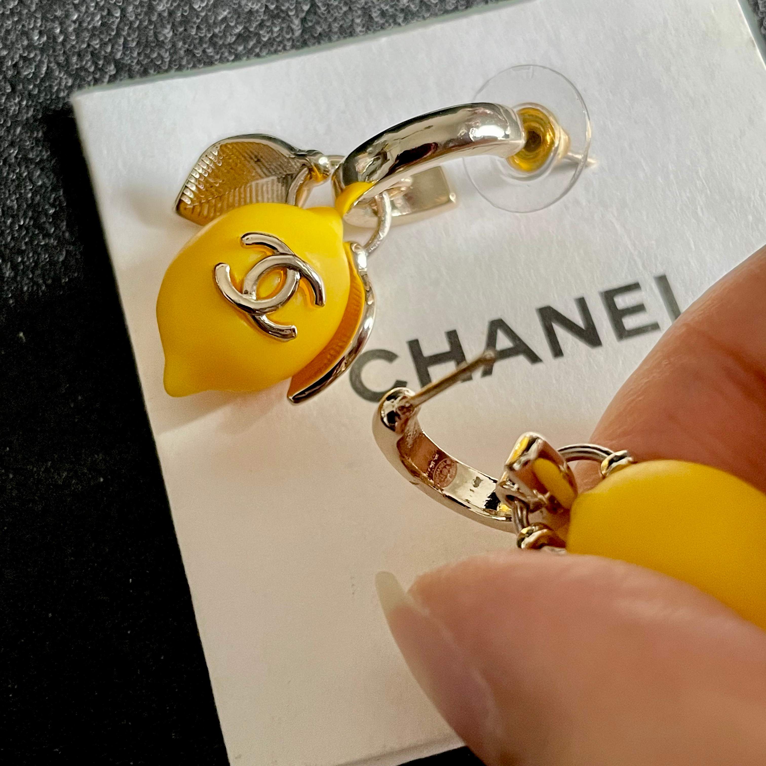 Chanel CC Lemon Drop Earrings earrings Gold-tone metal with bright yellow lemon resin accents One Size drop length approx 2 5cm