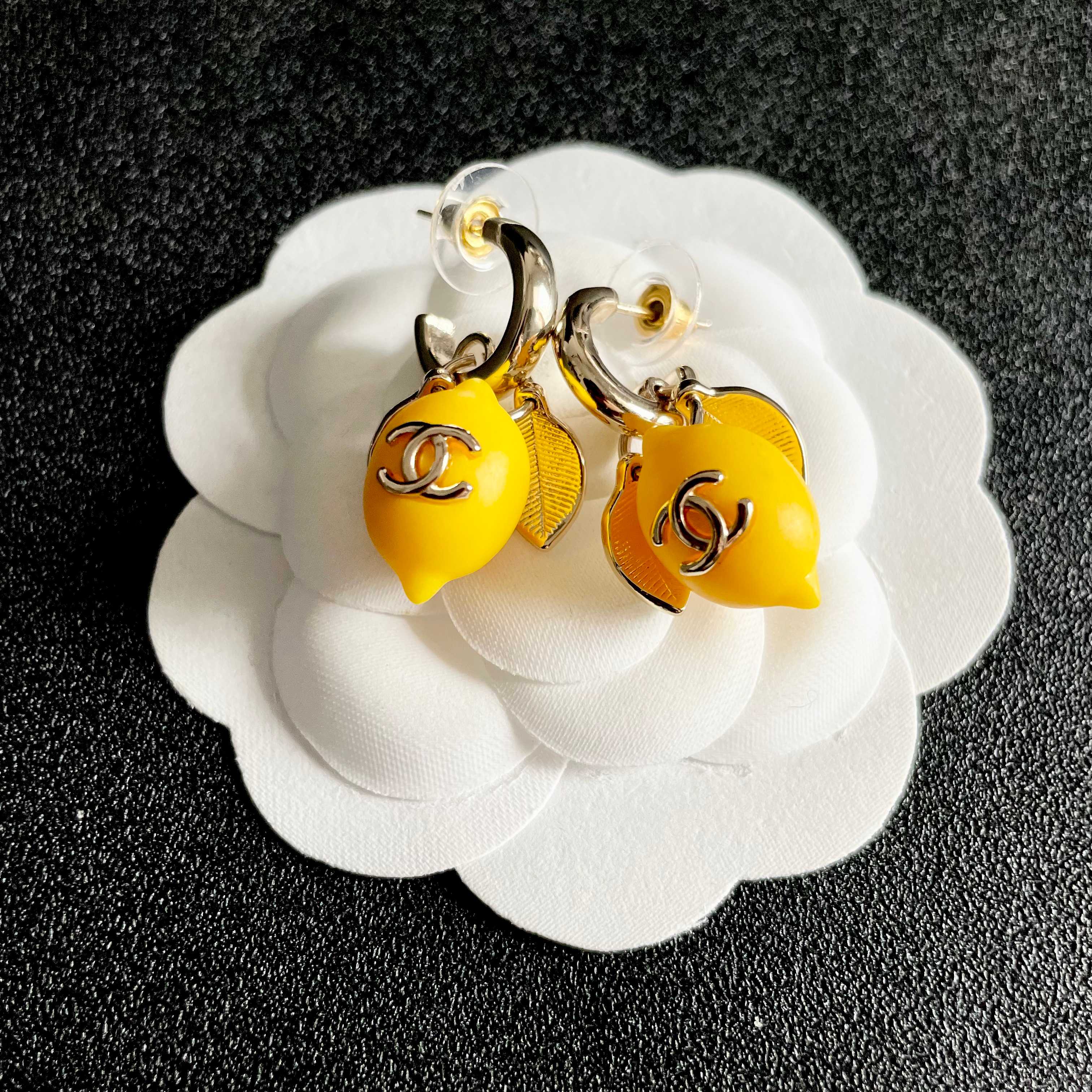 Chanel CC Lemon Drop Earrings earrings Gold-tone metal with bright yellow lemon resin accents One Size drop length approx 2 5cm