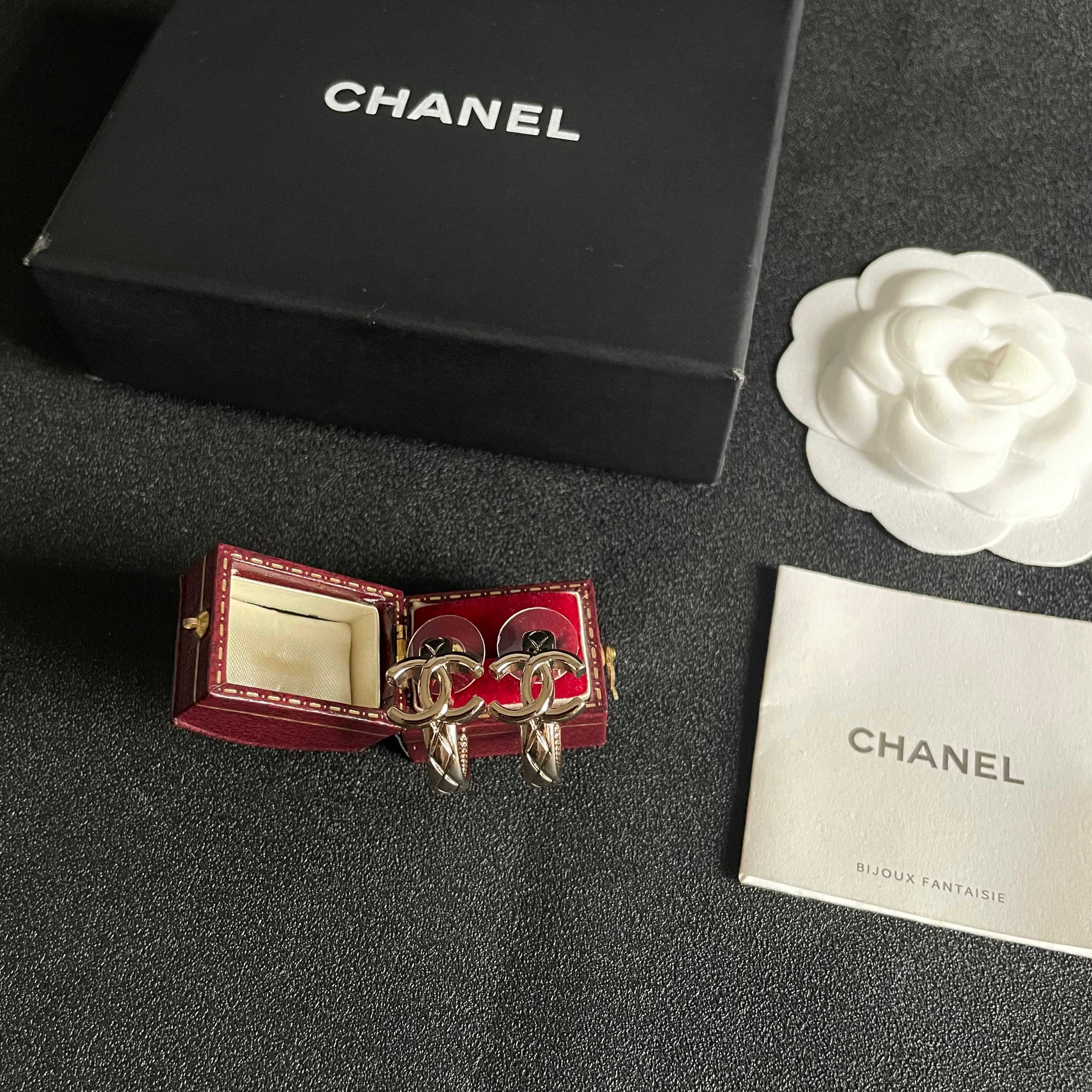 Chanel CC Logo Huggie Earrings earrings light gold tone metal with clear crystal accents 1 5cm drop length