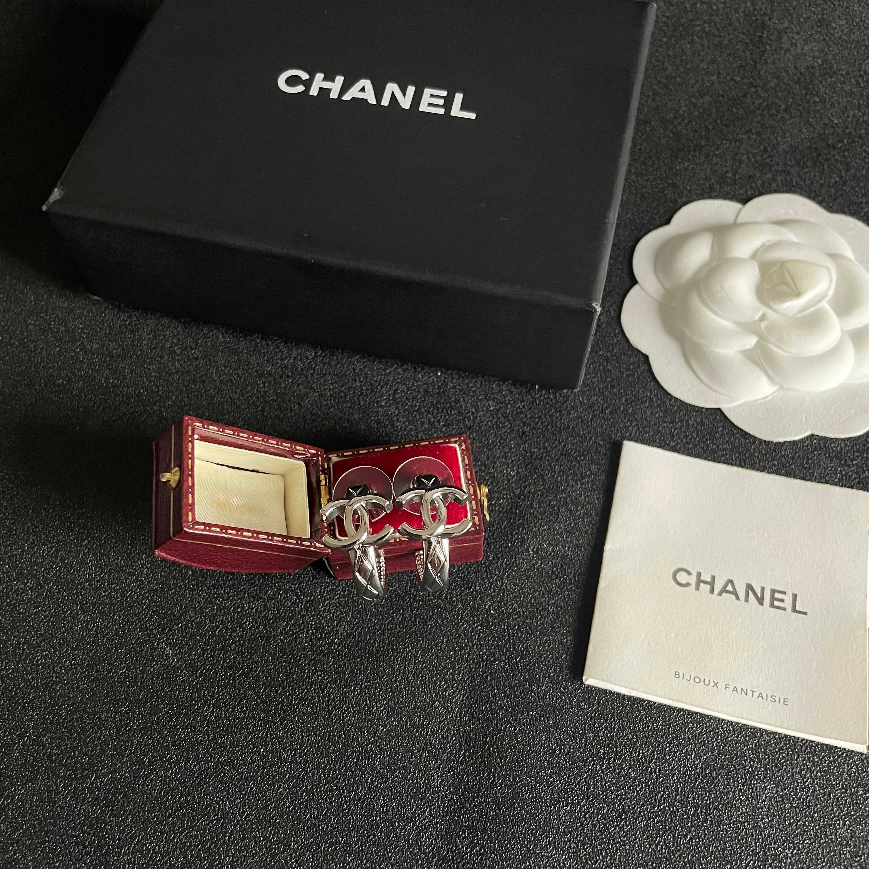 Chanel CC Logo Crystal Hoop Earrings earrings silver-toned metal with clear crystal accents 1 5cm diameter