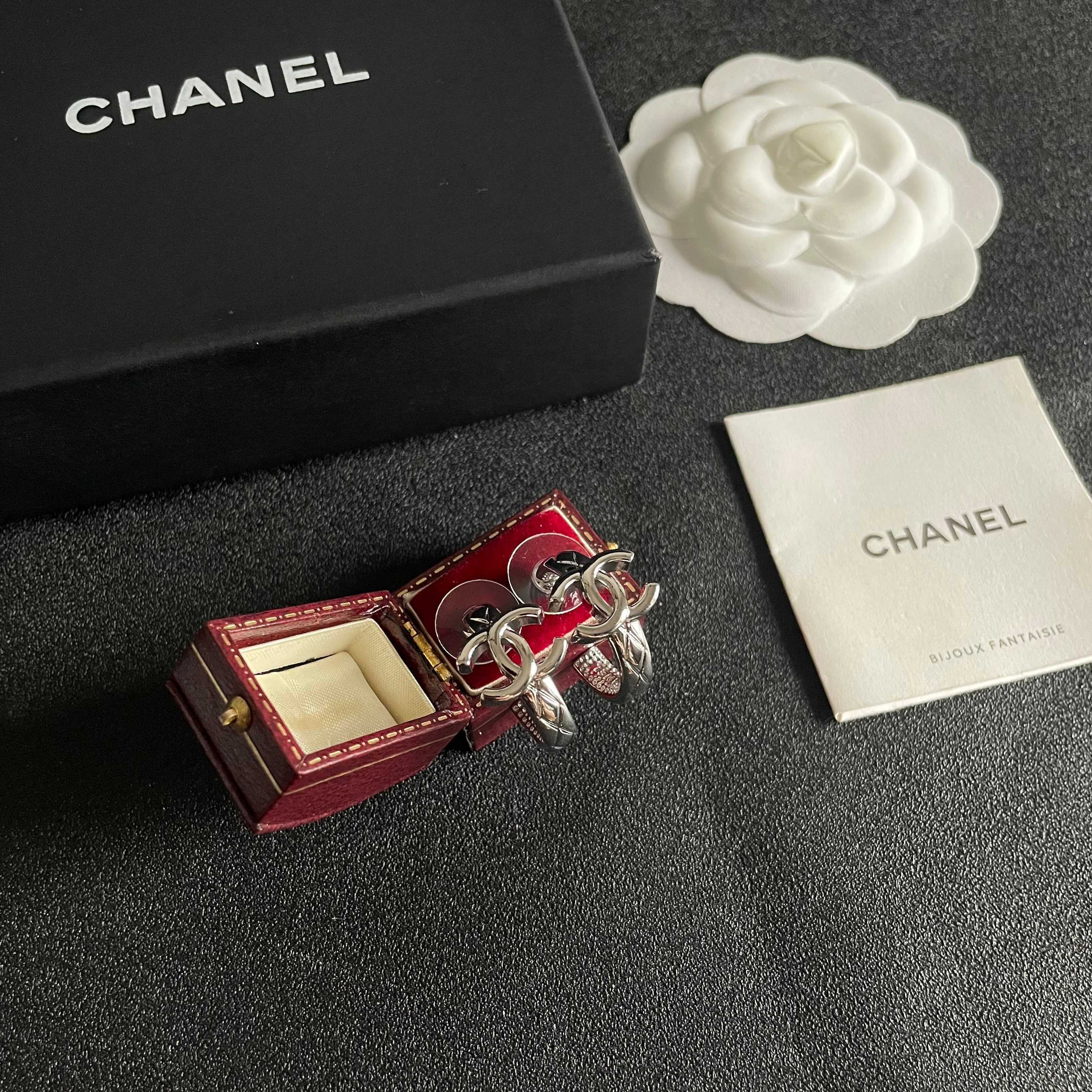 Chanel CC Logo Crystal Hoop Earrings earrings silver-toned metal with clear crystal accents 1 5cm diameter