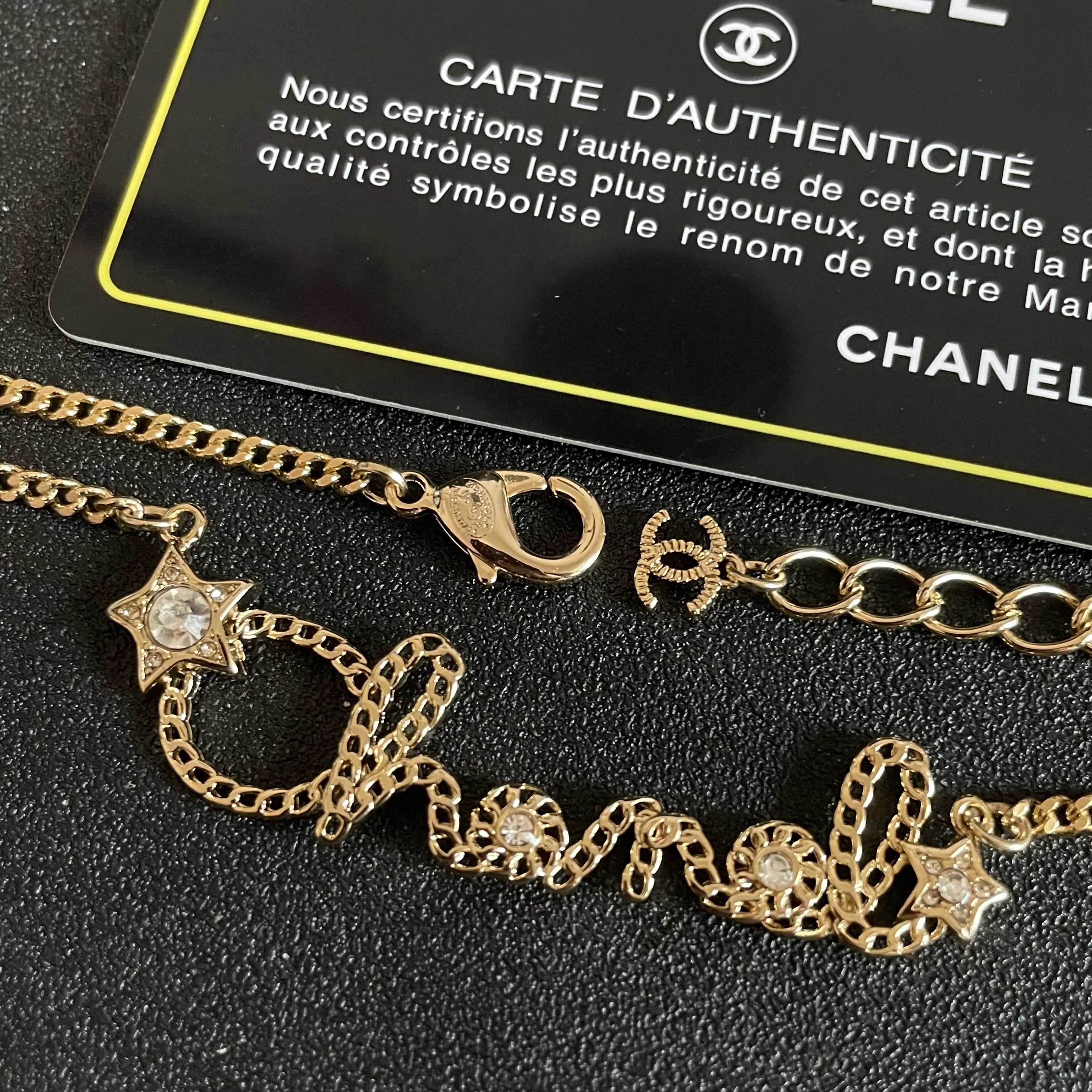 Chanel Script Logo Star Crystal CC Necklace necklace Gold-tone metal with clear crystal accents 42cm