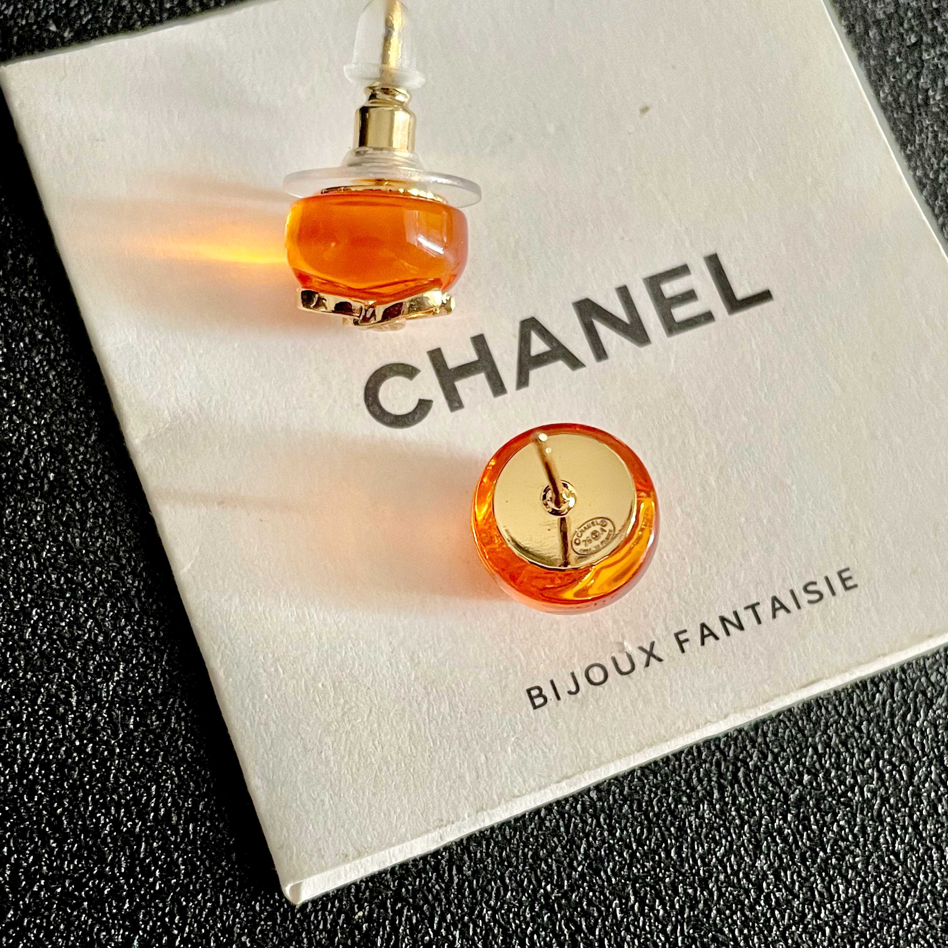 Chanel CC Logo Round Stud Earrings earrings gold-tone metal translucent orange resin 1 2cm diameter