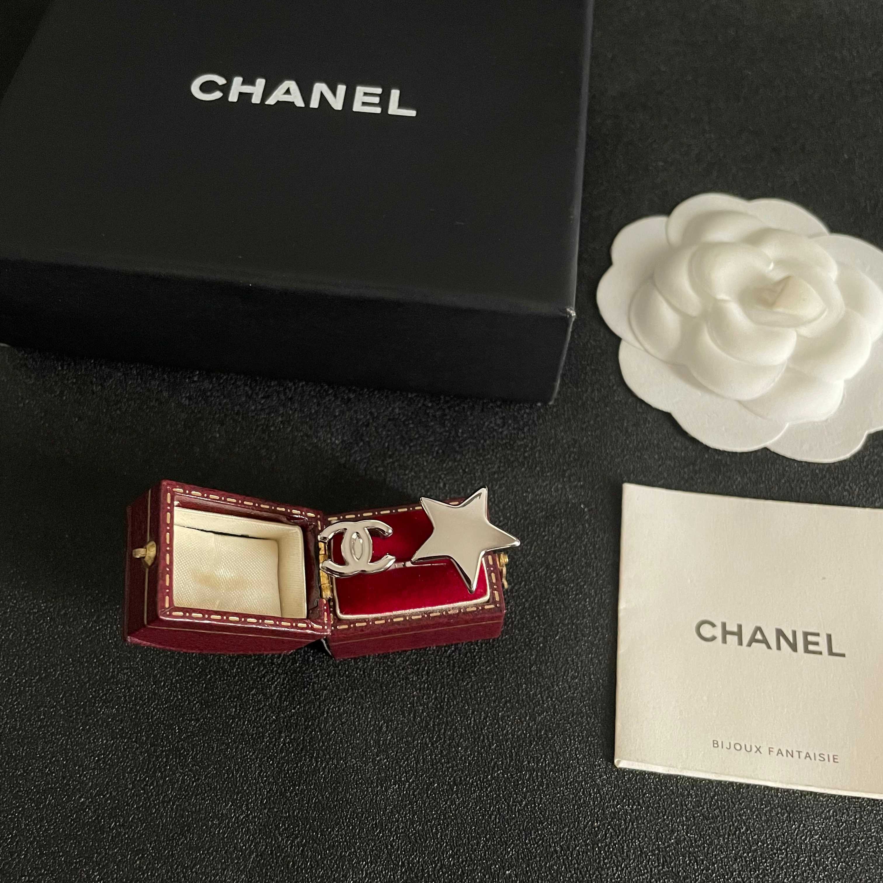 Chanel CC Logo Star Open Ring ring Silver-tone metal no gemstones Adjustable open band fits US sizes 6-8