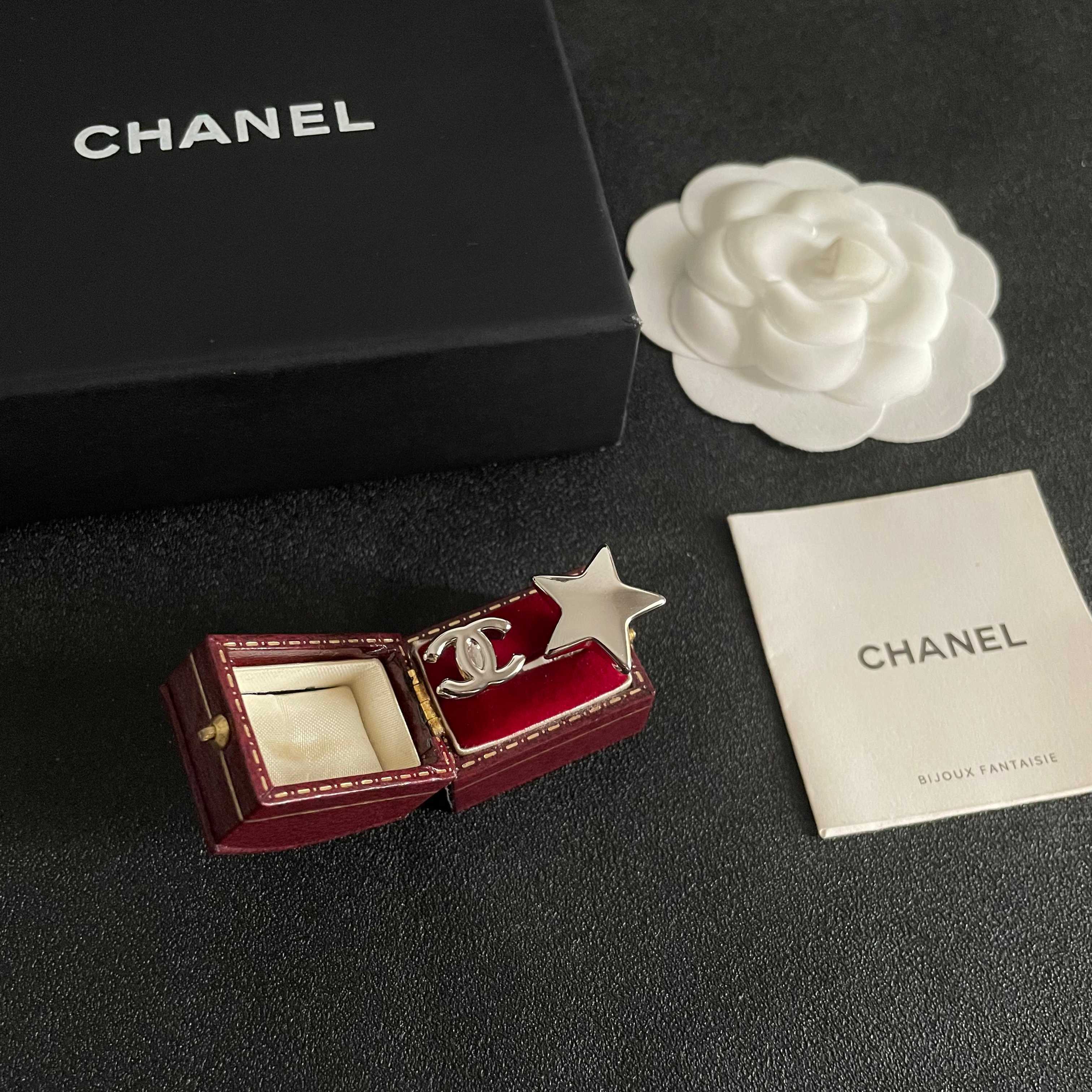 Chanel CC Logo Star Open Ring ring Silver-tone metal no gemstones Adjustable open band fits US sizes 6-8