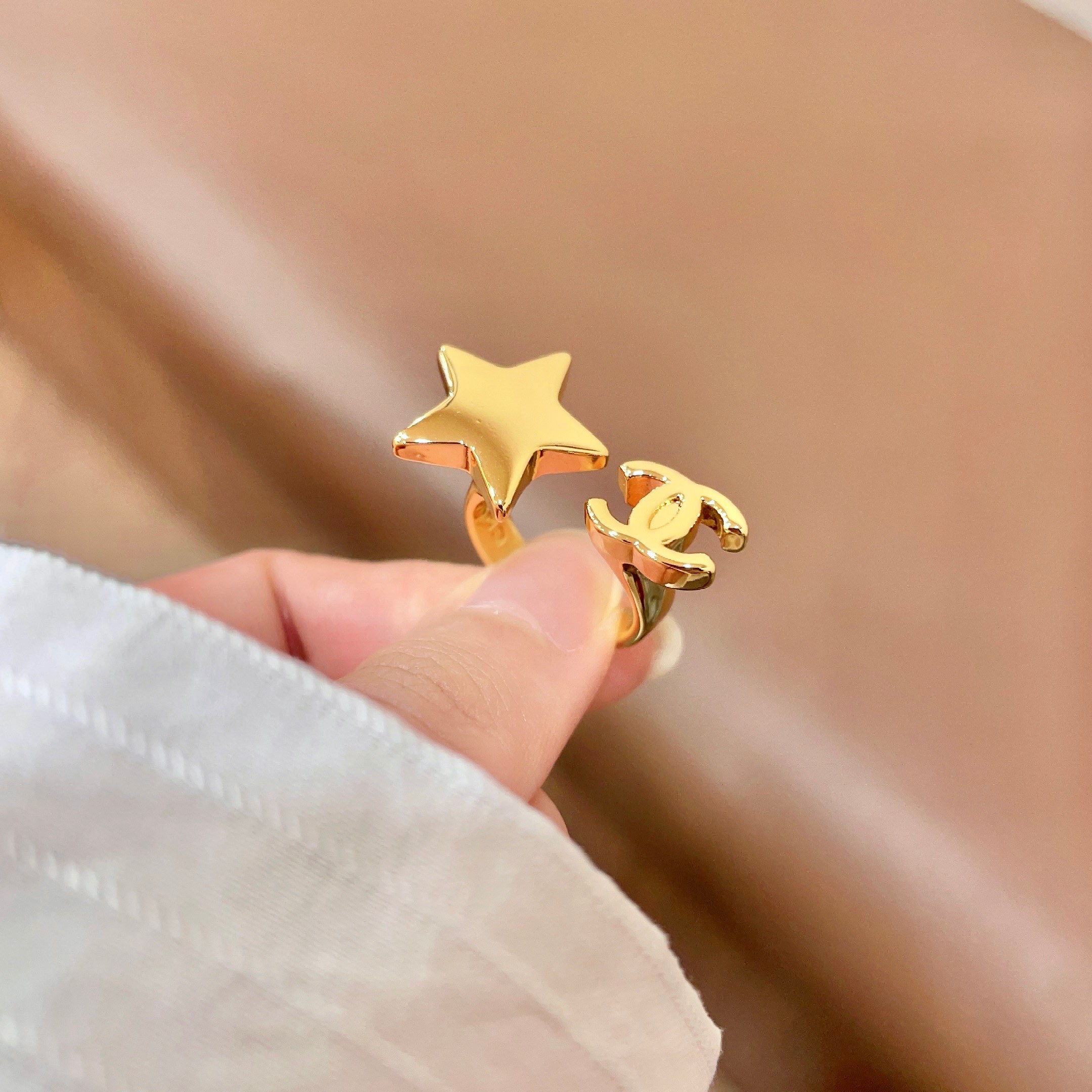 Chanel CC Star Open Ring ring Gold-tone metal no accent stones US 7
