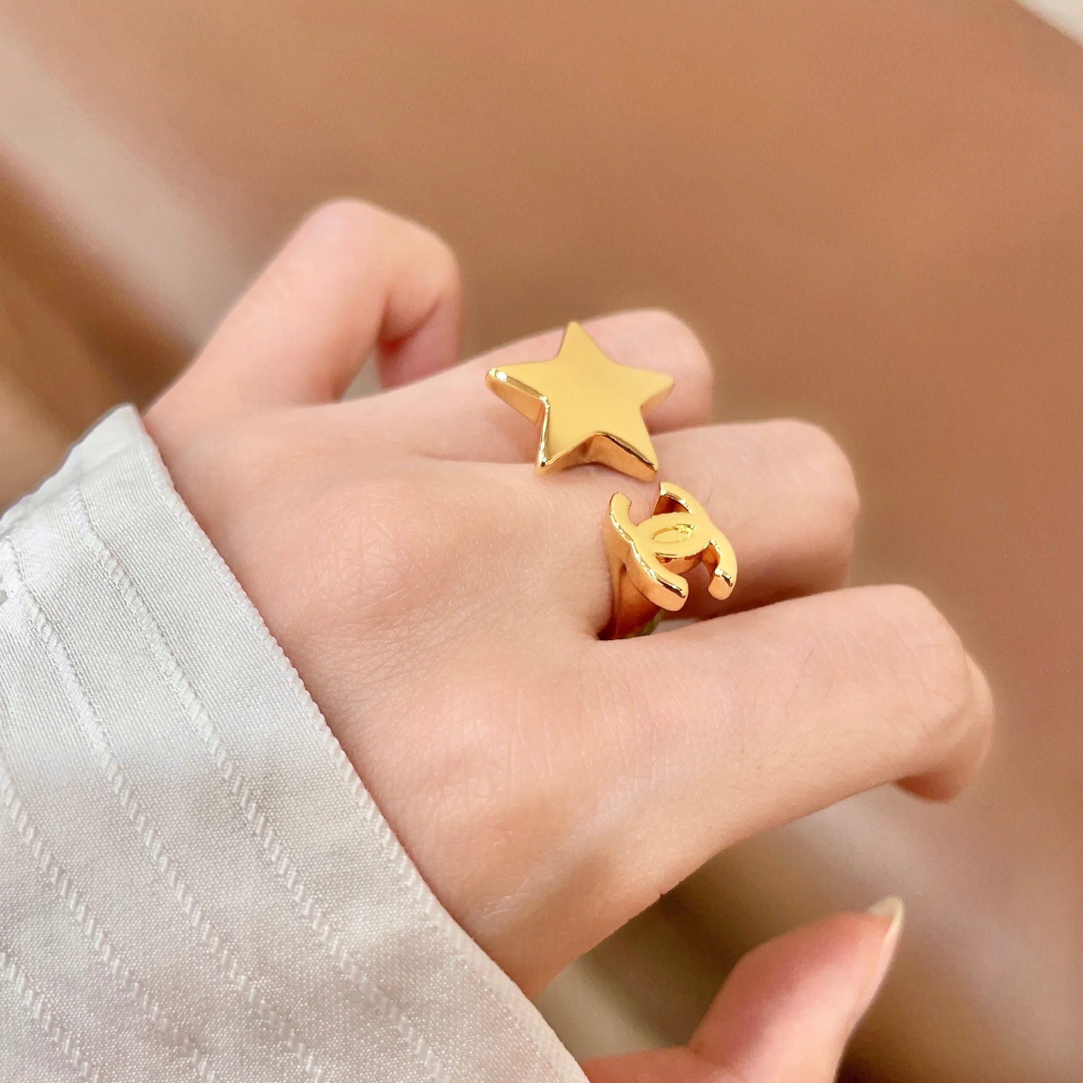 Chanel CC Star Open Ring ring Gold-tone metal no accent stones US 7