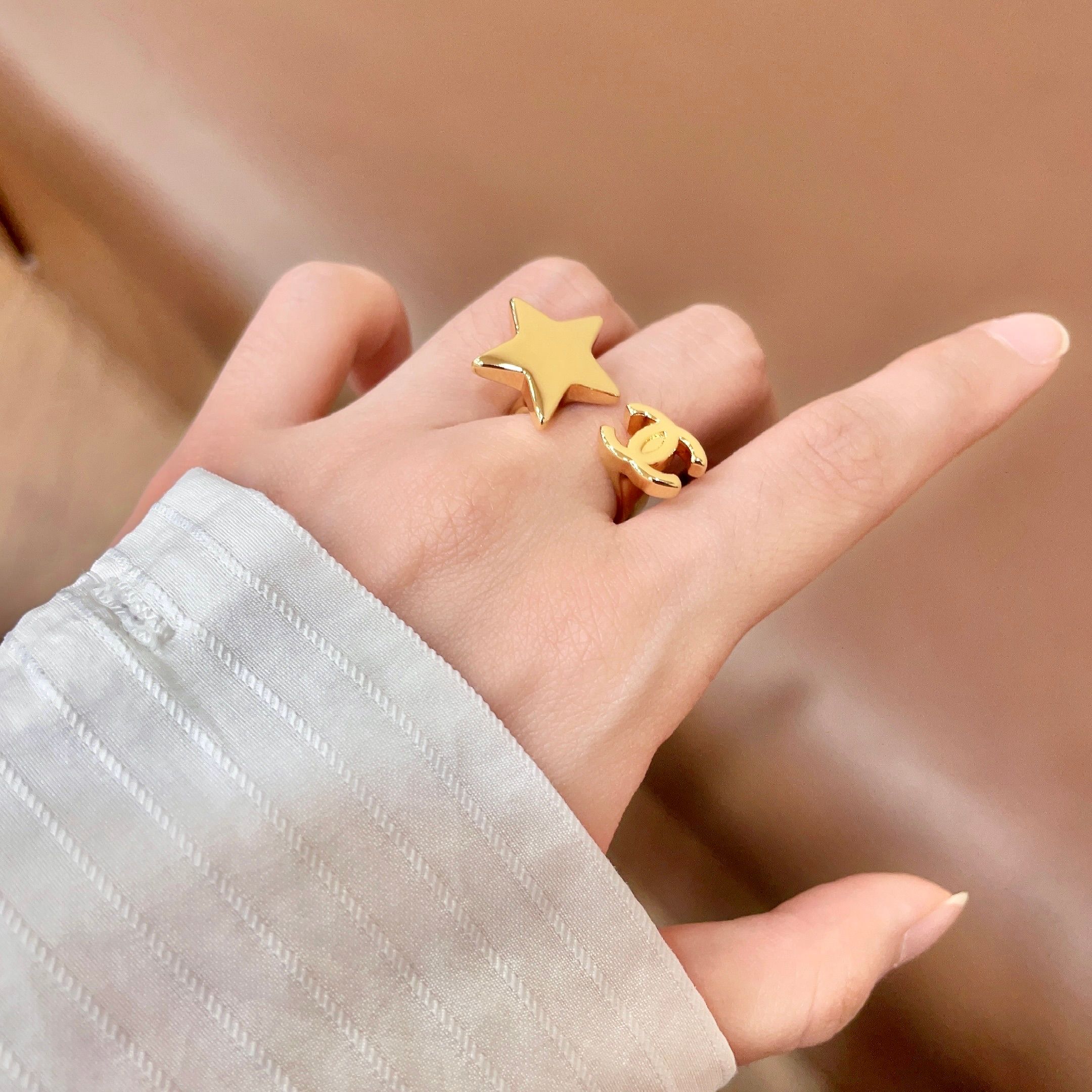 Chanel CC Star Open Ring ring Gold-tone metal no accent stones US 7