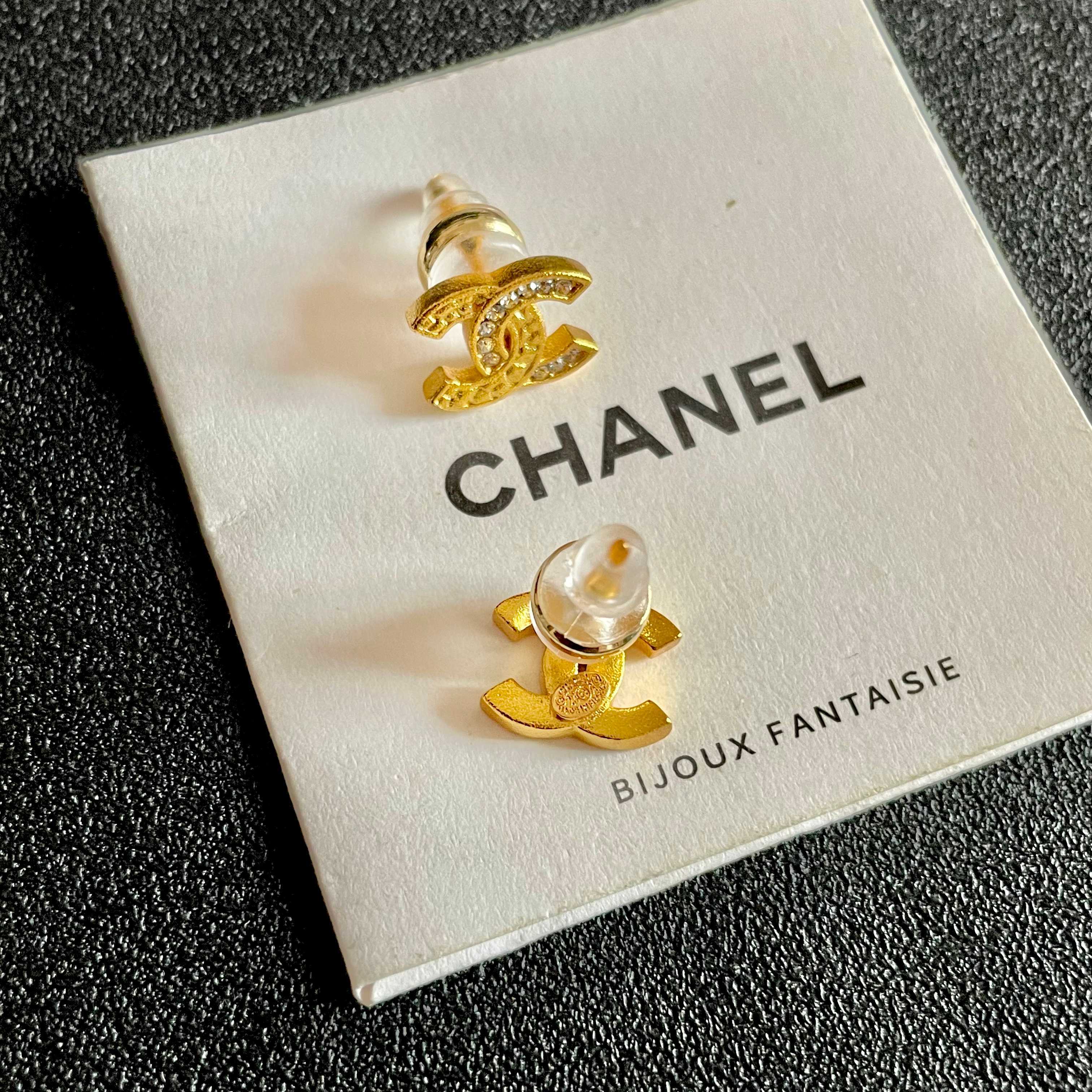 Chanel CC Logo Stud Earrings earrings Gold-tone metal with clear crystal accents silver-tone metal with clear crystal accents 1cm stud diameter