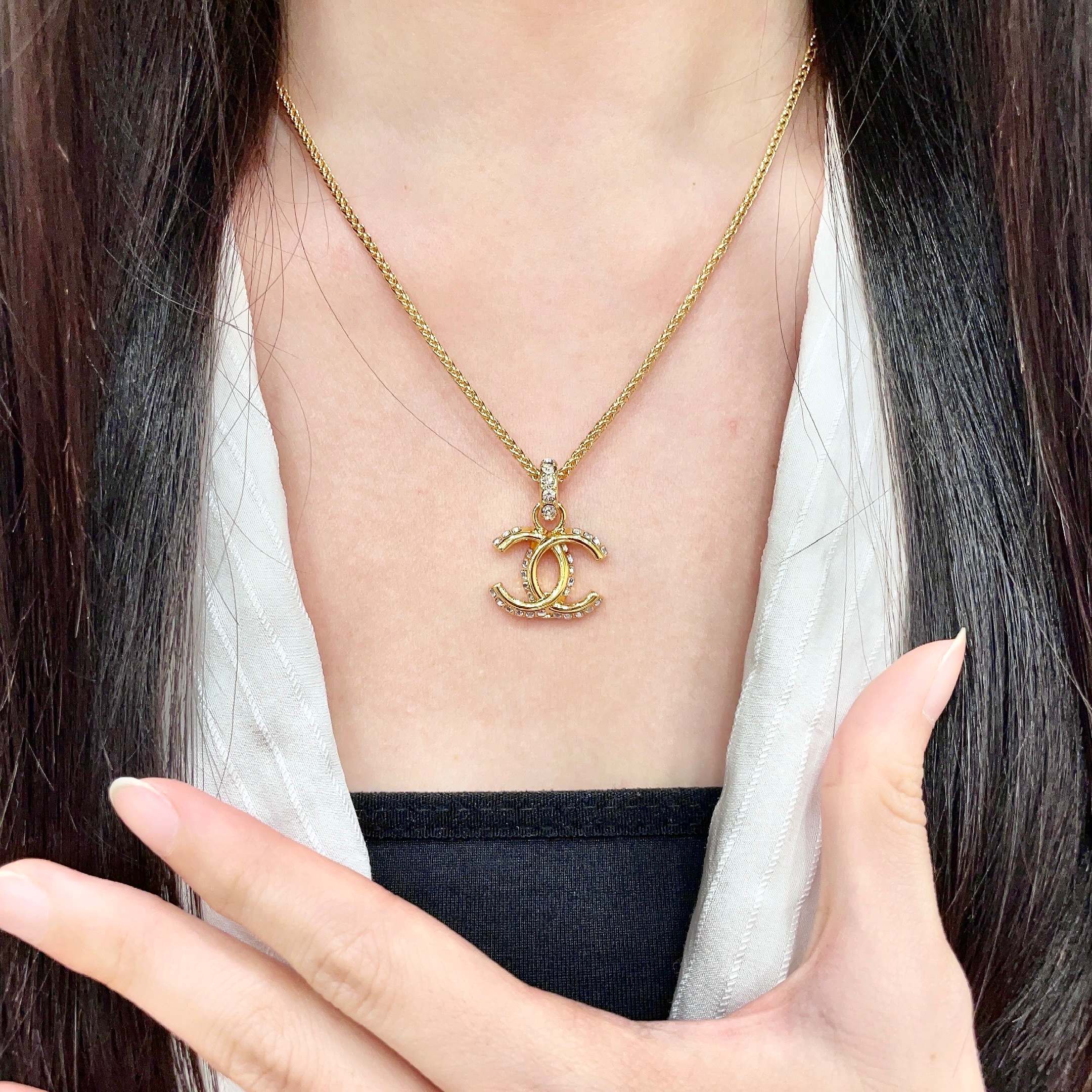 Chanel CC Logo Crystal Pendant Necklace necklace Gold-tone metal with clear crystal accents 42cm