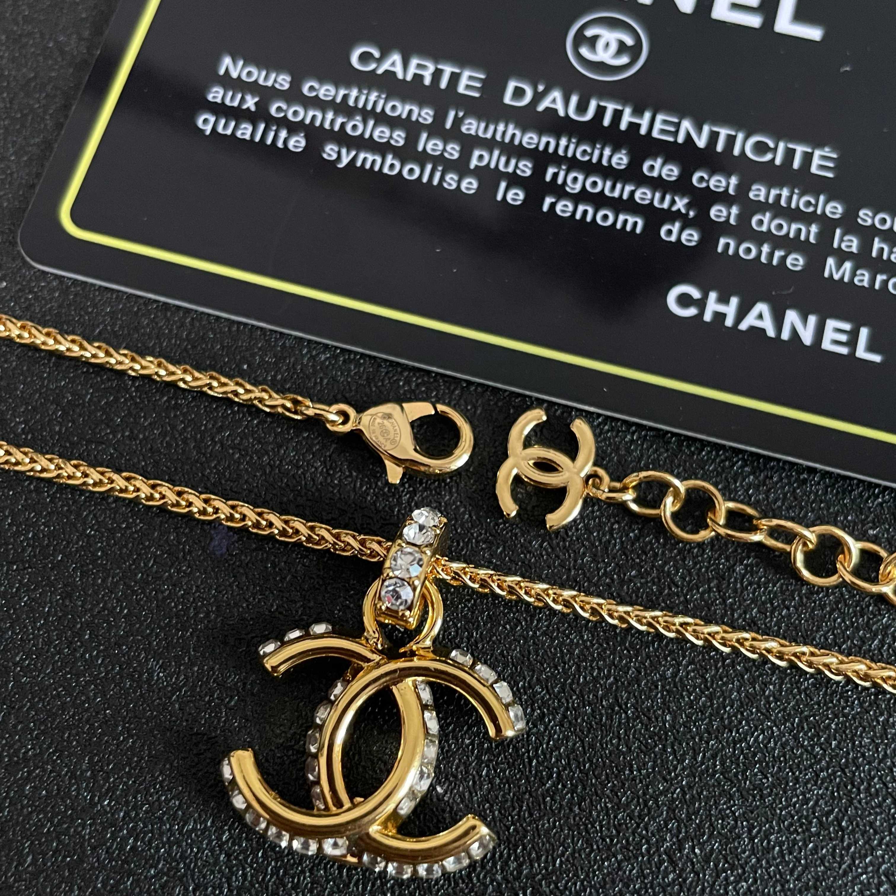 Chanel CC Logo Crystal Pendant Necklace necklace Gold-tone metal with clear crystal accents 42cm
