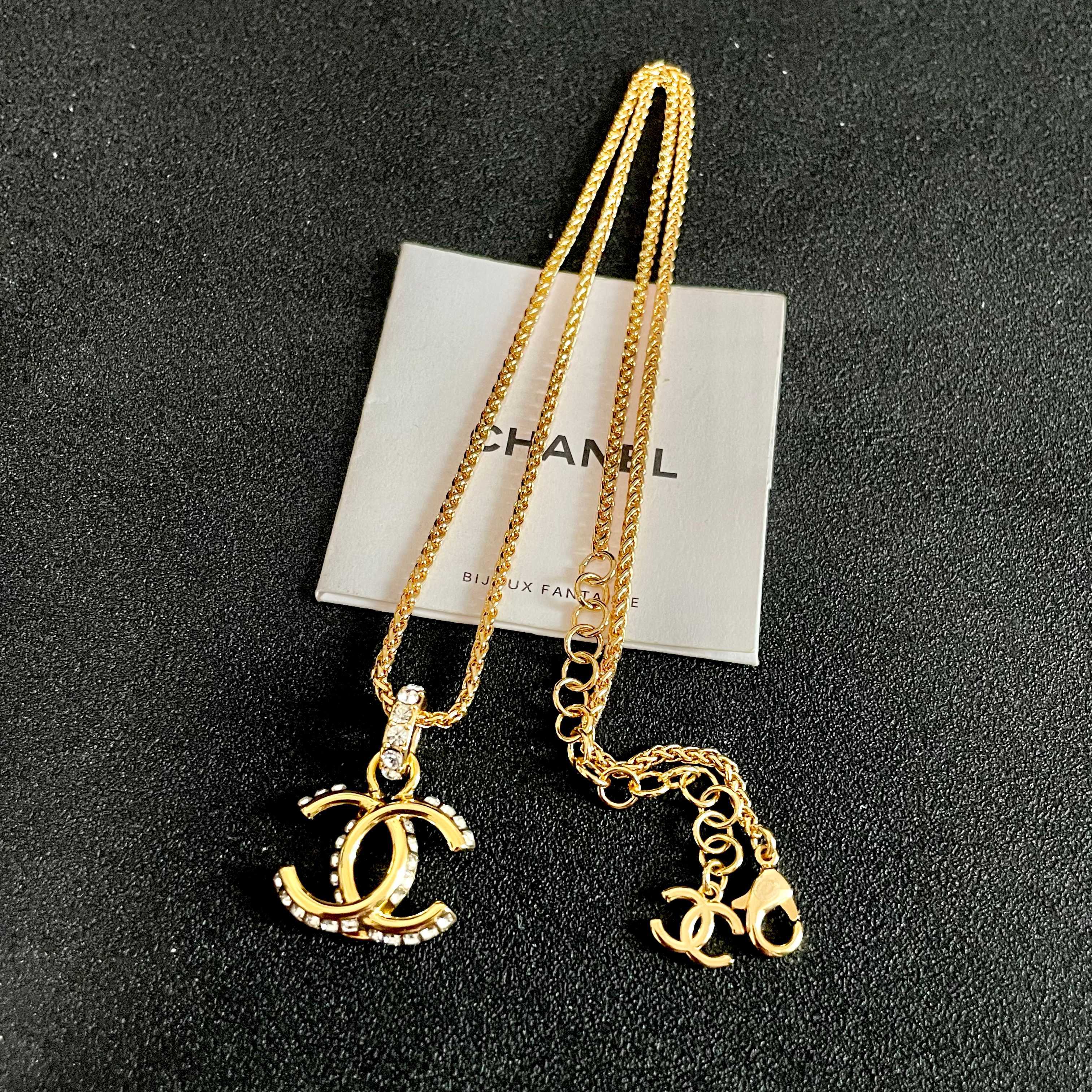 Chanel CC Logo Crystal Pendant Necklace necklace Gold-tone metal with clear crystal accents 42cm