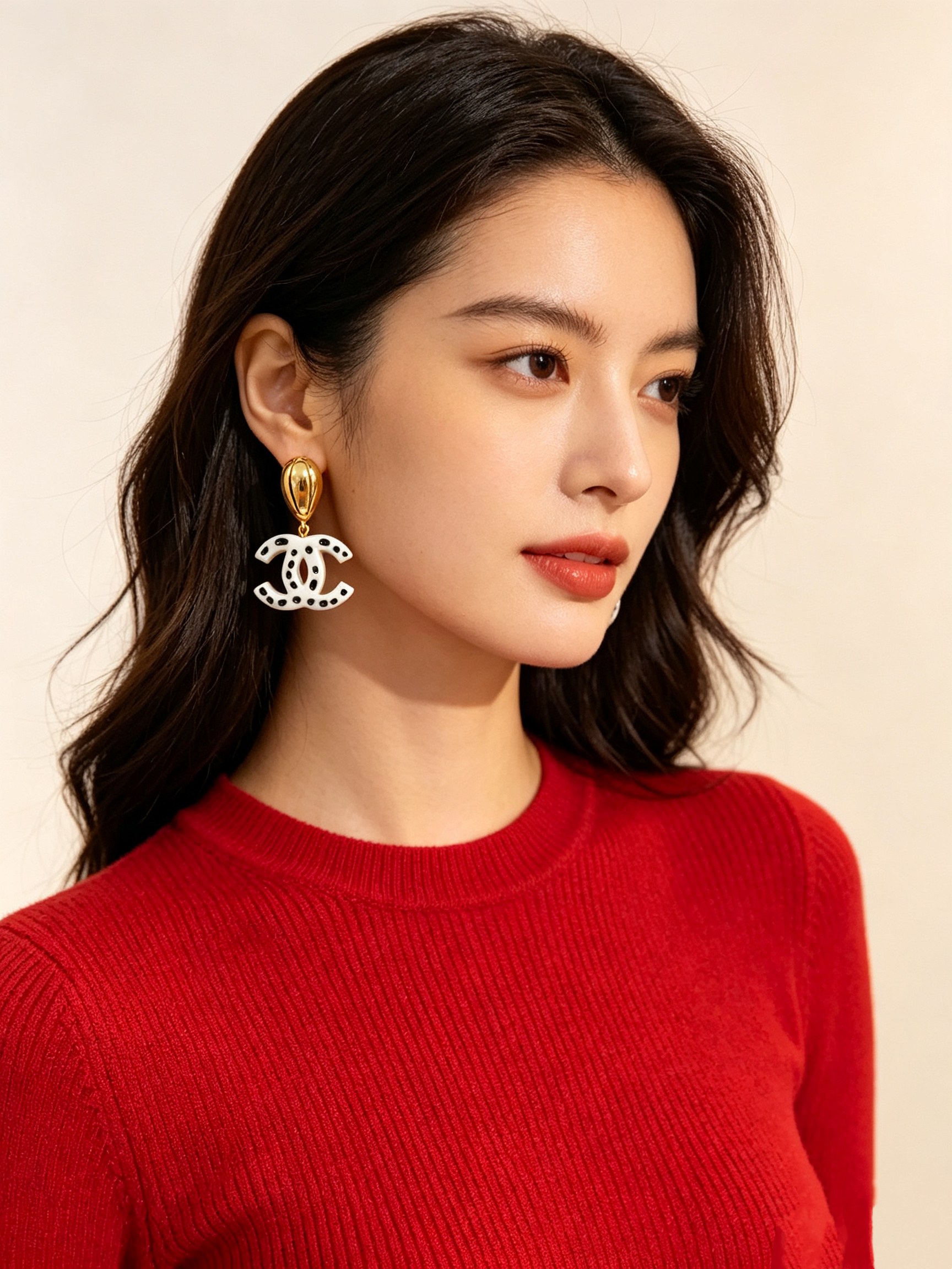 Chanel CC Drop Earrings Polka Dot earrings gold tone metal white resin with black polka dot accents 4 5cm drop length