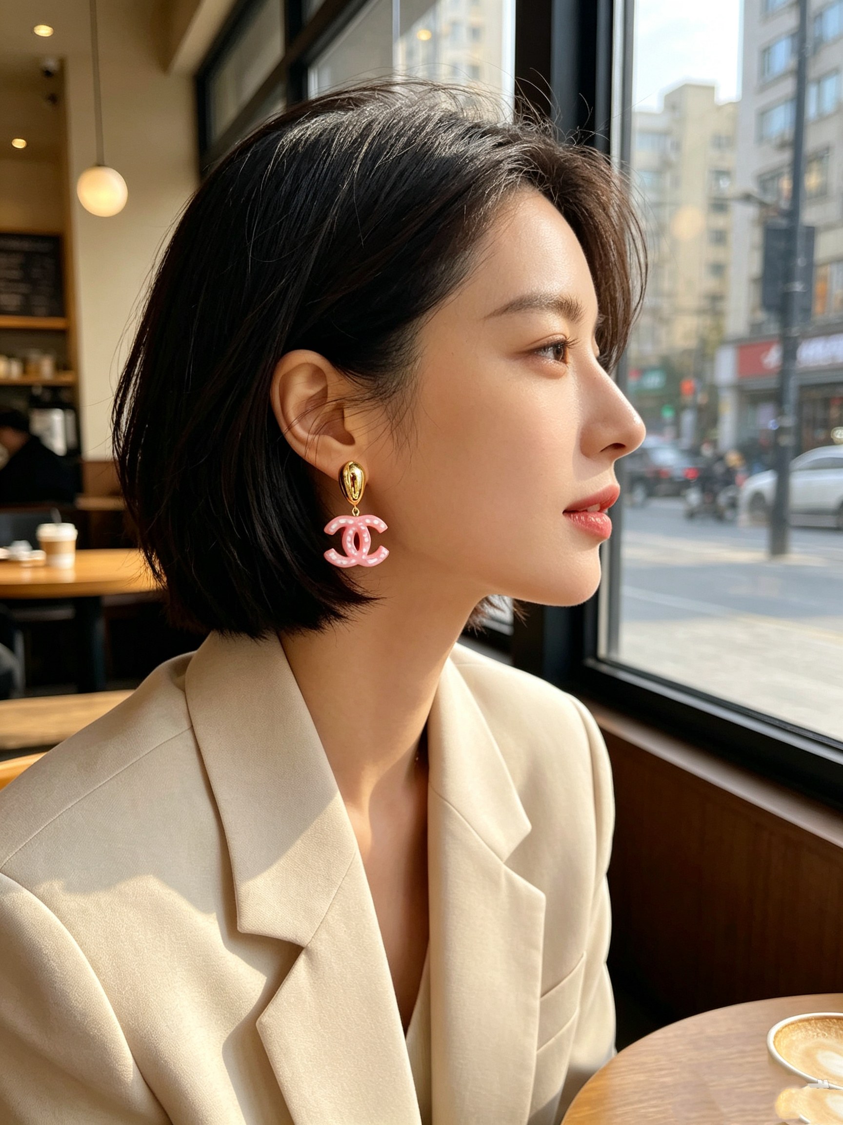 Chanel CC Drop Earrings earrings Gold-tone metal with pink resin and white polka dot accents One Size