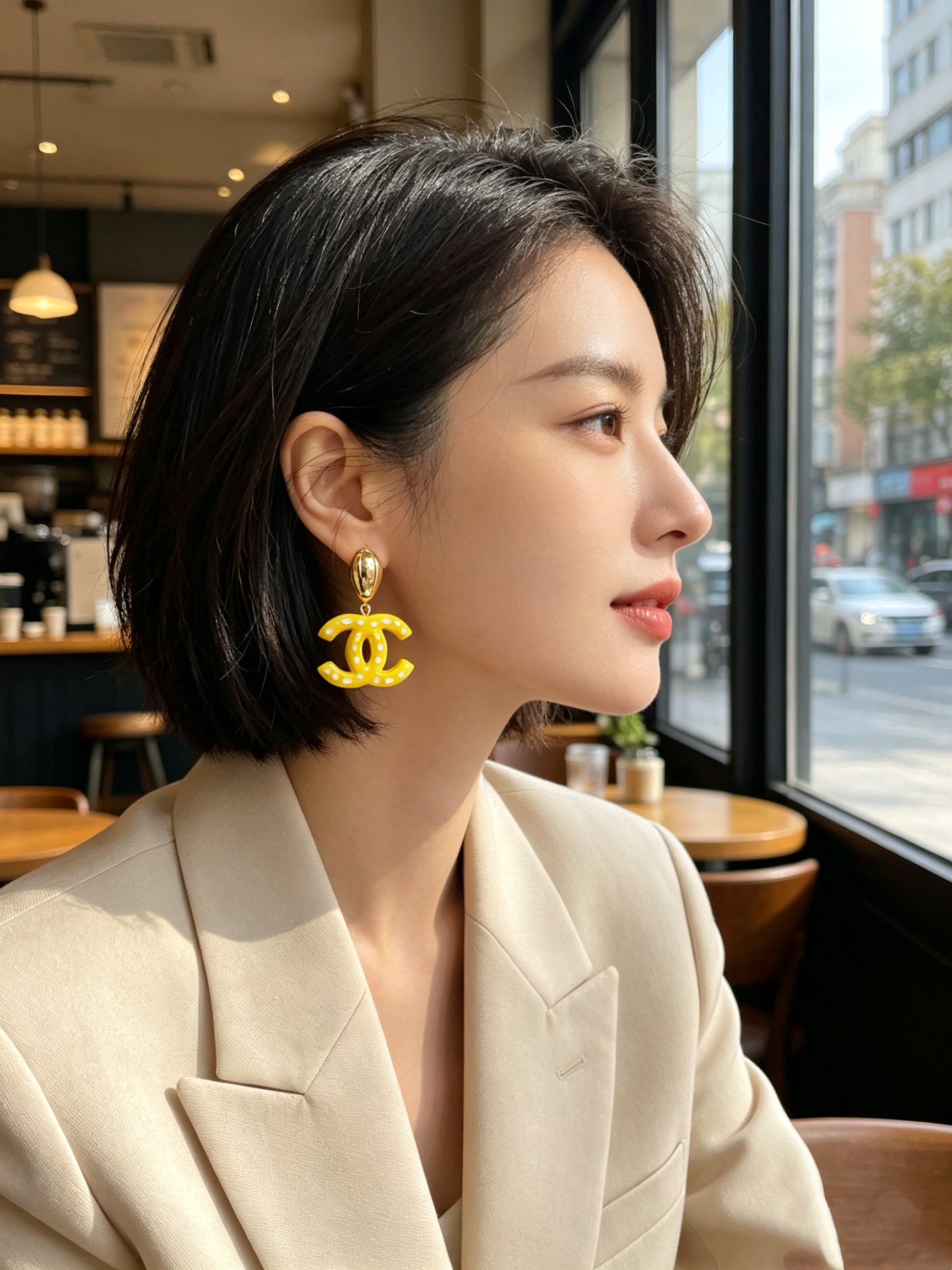 Chanel CC Drop Earrings earrings gold-tone metal bright yellow resin with white polka dots 4 5cm length