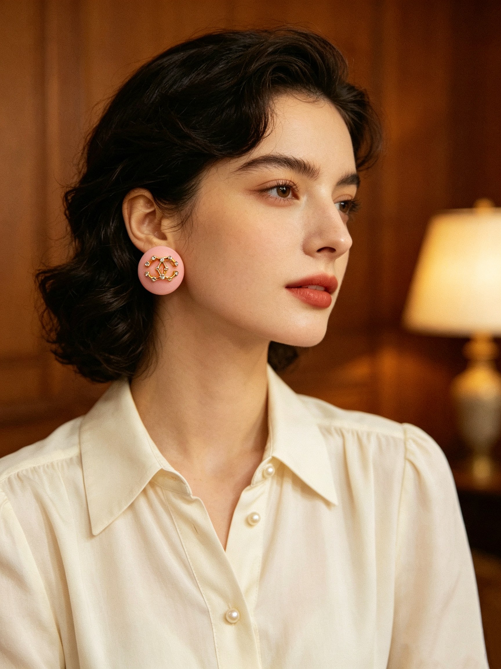 Chanel CC Logo Round Resin Stud Earrings earrings Pink resin base gold-tone metal interlocking CC logo with clear crystal accents 3cm diameter