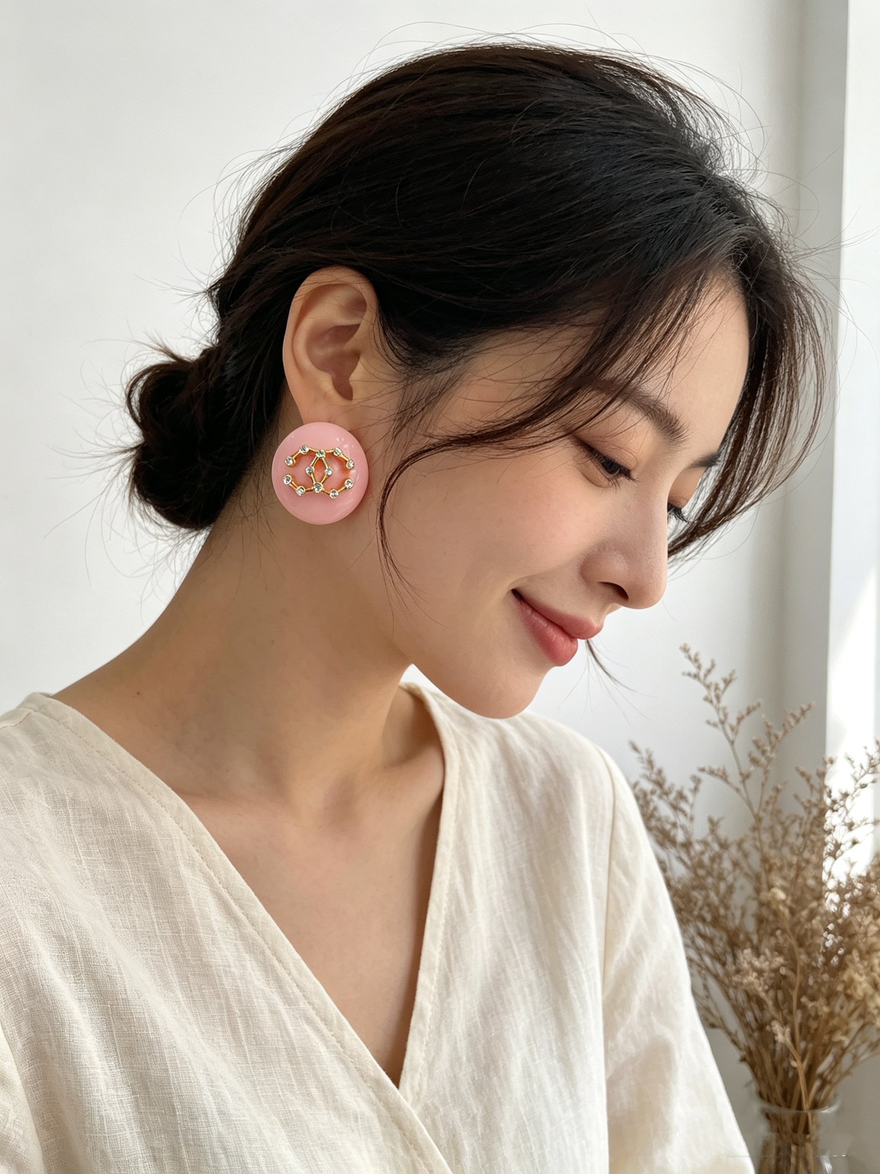 Chanel CC Logo Round Resin Stud Earrings earrings Pink resin base gold-tone metal interlocking CC logo with clear crystal accents 3cm diameter