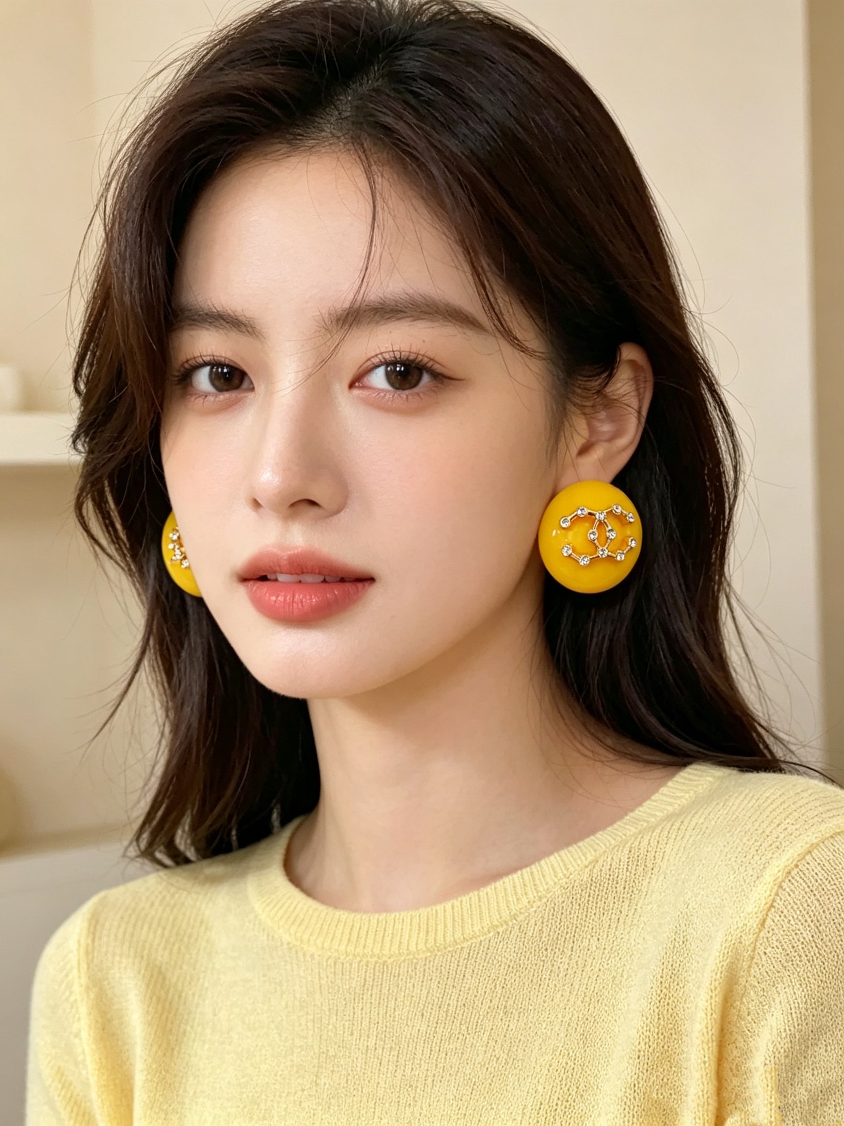 Chanel CC Logo Round Resin Stud Earrings earrings Yellow resin base gold-tone metal interlocking CC logo clear crystal accents 3cm diameter