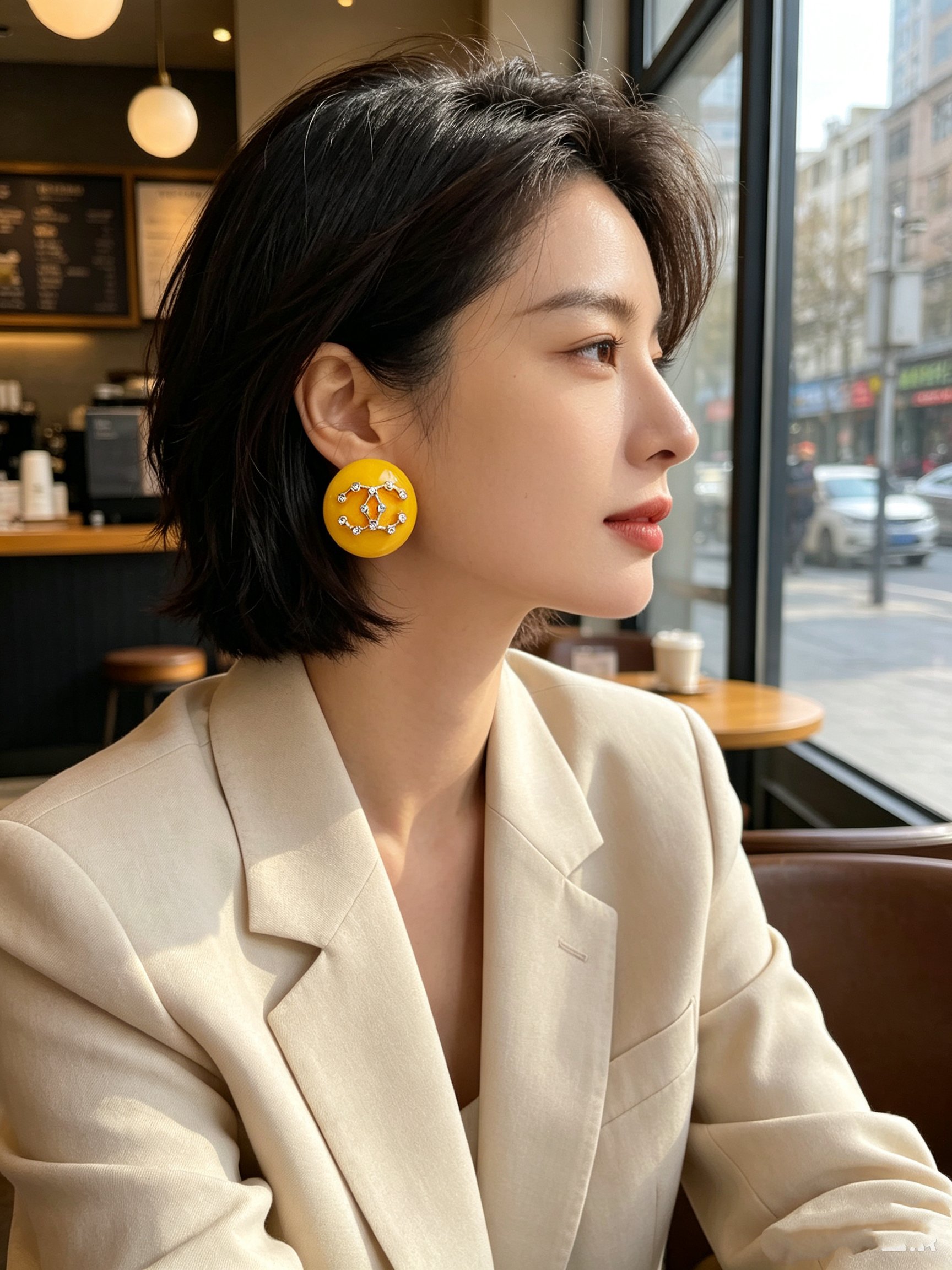 Chanel CC Logo Round Resin Stud Earrings earrings Yellow resin base gold-tone metal interlocking CC logo clear crystal accents 3cm diameter