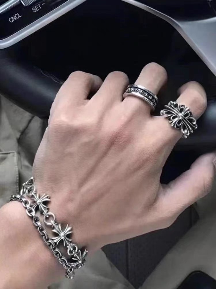 Chrome Hearts Mini Plus CH Spinner Ring ring oxidized sterling silver with black antiqued detailing US 9